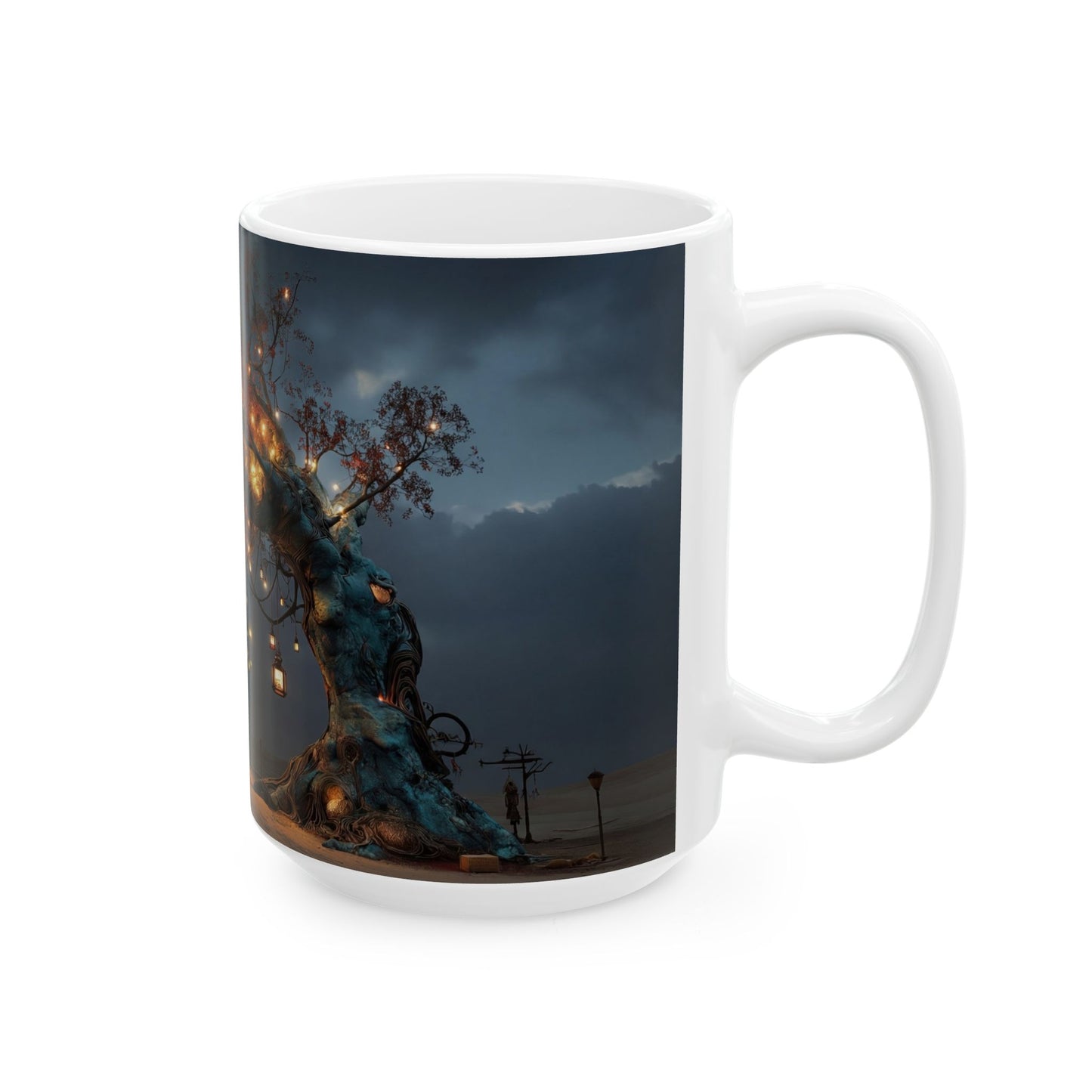 Lantern Tree Ceramic Mug – Desert Night Glow in a Gilded Canopy