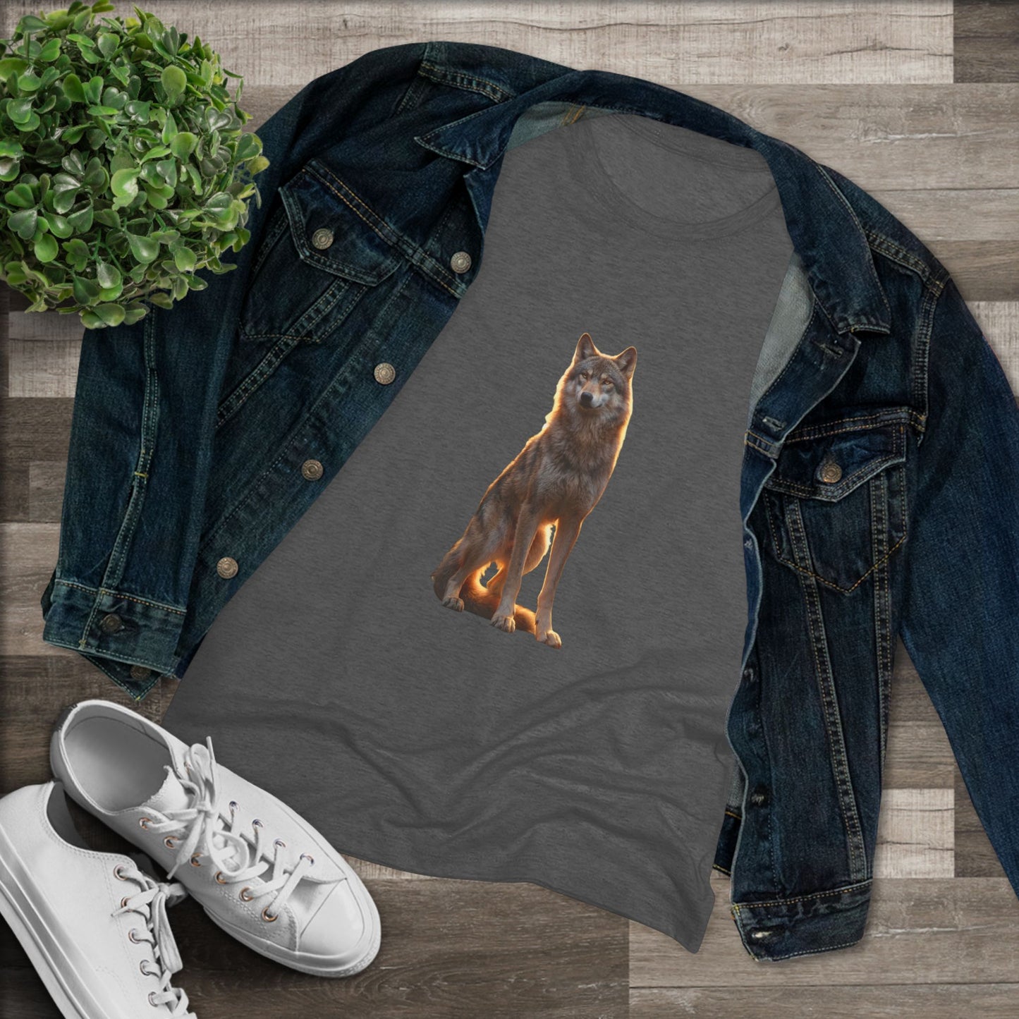 Golden Hour Wolf Women's Triblend Tee – Sentinel in Warm Twilight Light
