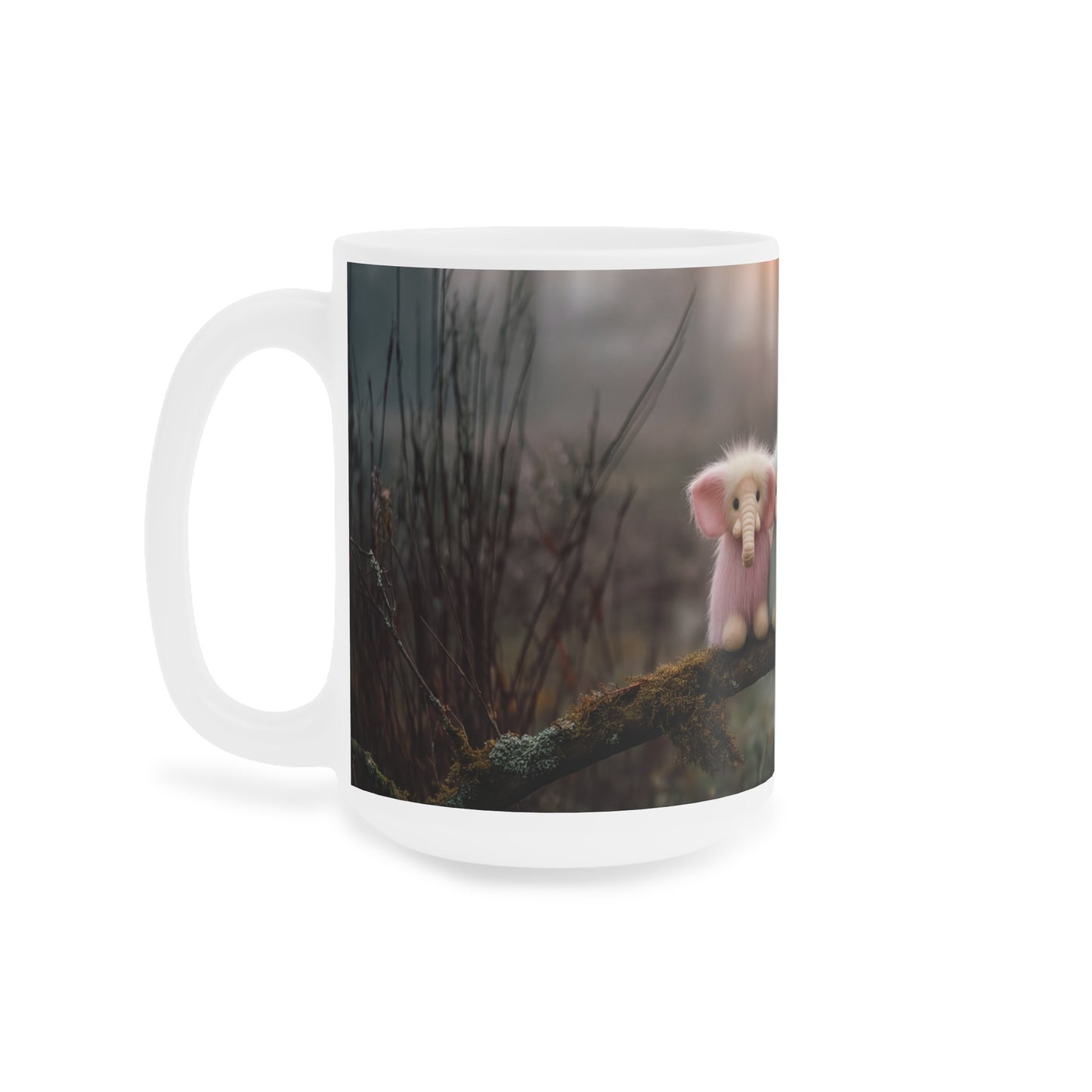 Three Furred Elephants Ceramic Mugs (11oz\15oz\20oz) – Dawn’s Whisper on Mossy Branch