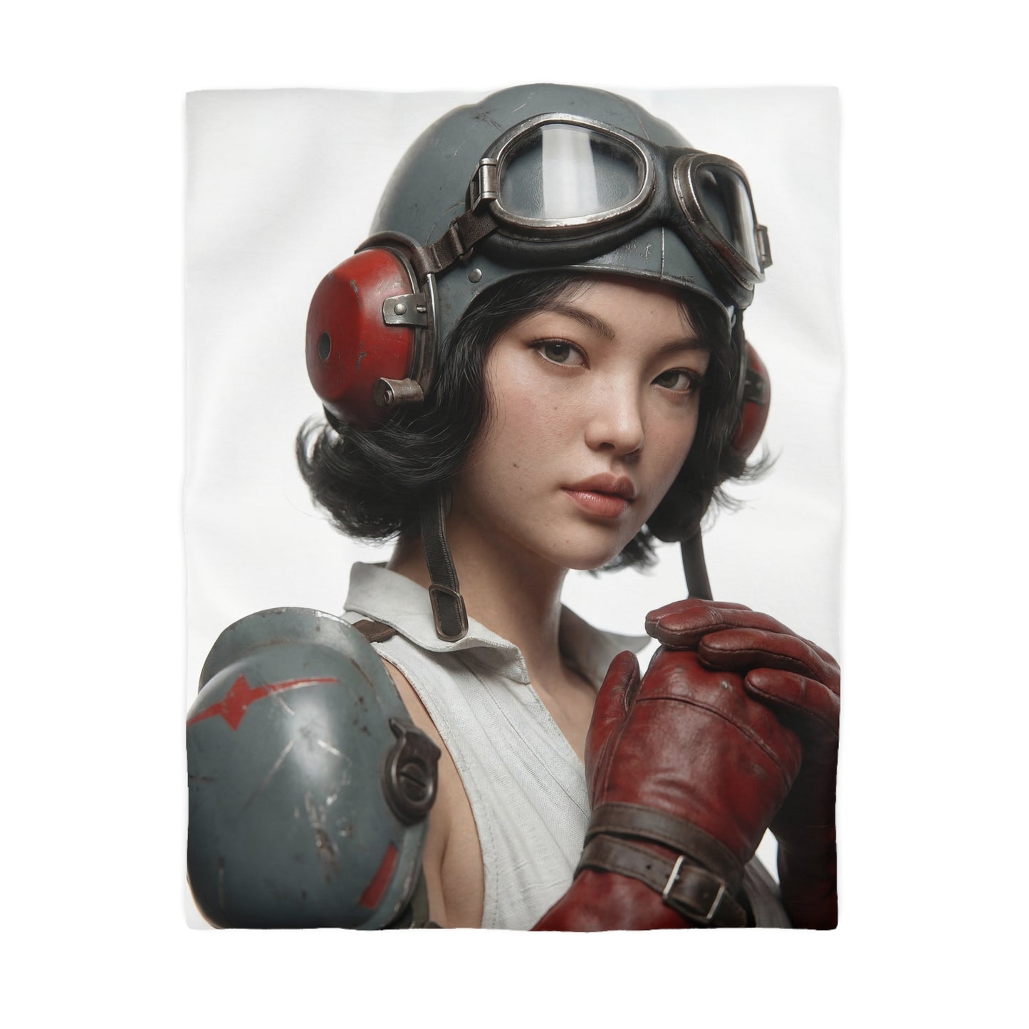 Vintage Pilot Portrait Microfiber Duvet Cover – Crimson Goggles & Steel Helm