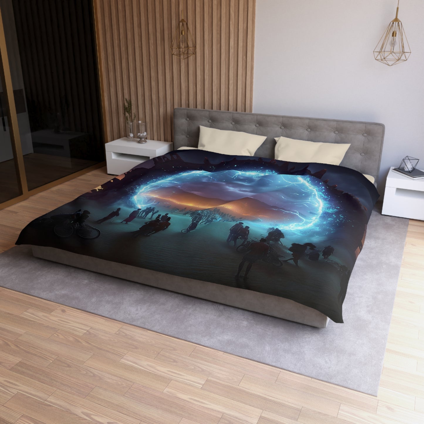 Celestial Portal Duvet Cover – Electric Rift in the Desert Night
