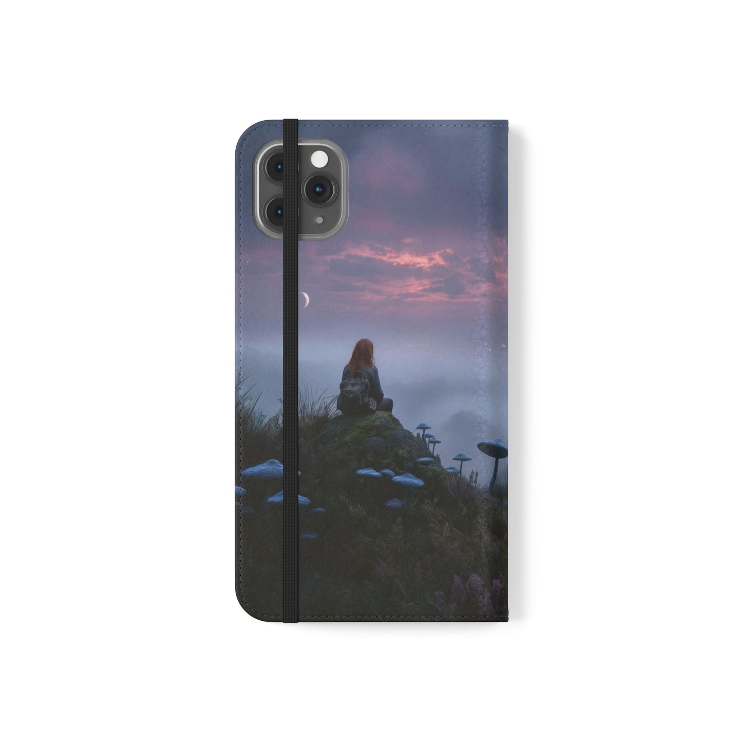 Misty Hilltop Flip Cases – Red-Haired Wanderer at Twilight