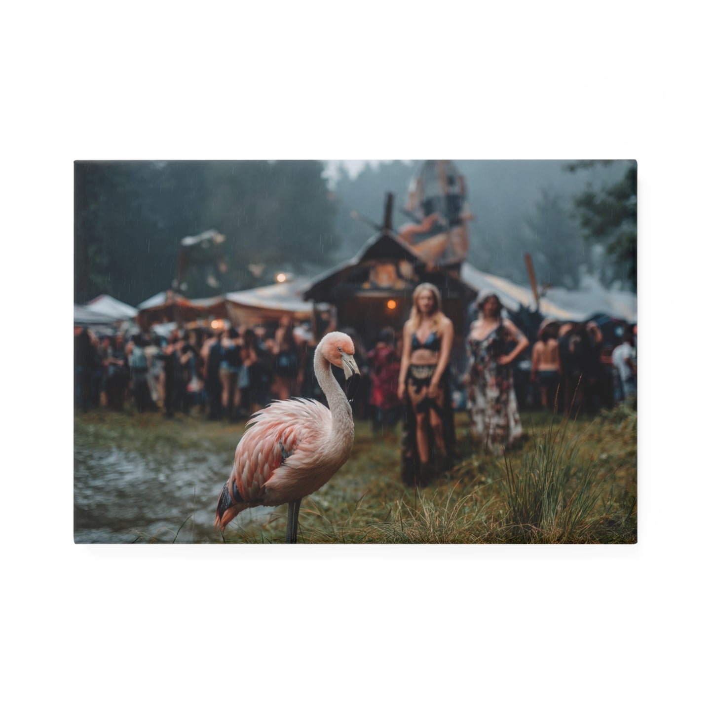 Rain-Slicked Flamingo Button Magnet, Rectangle (1 & 10 pcs) – Forest Festival Whimsy