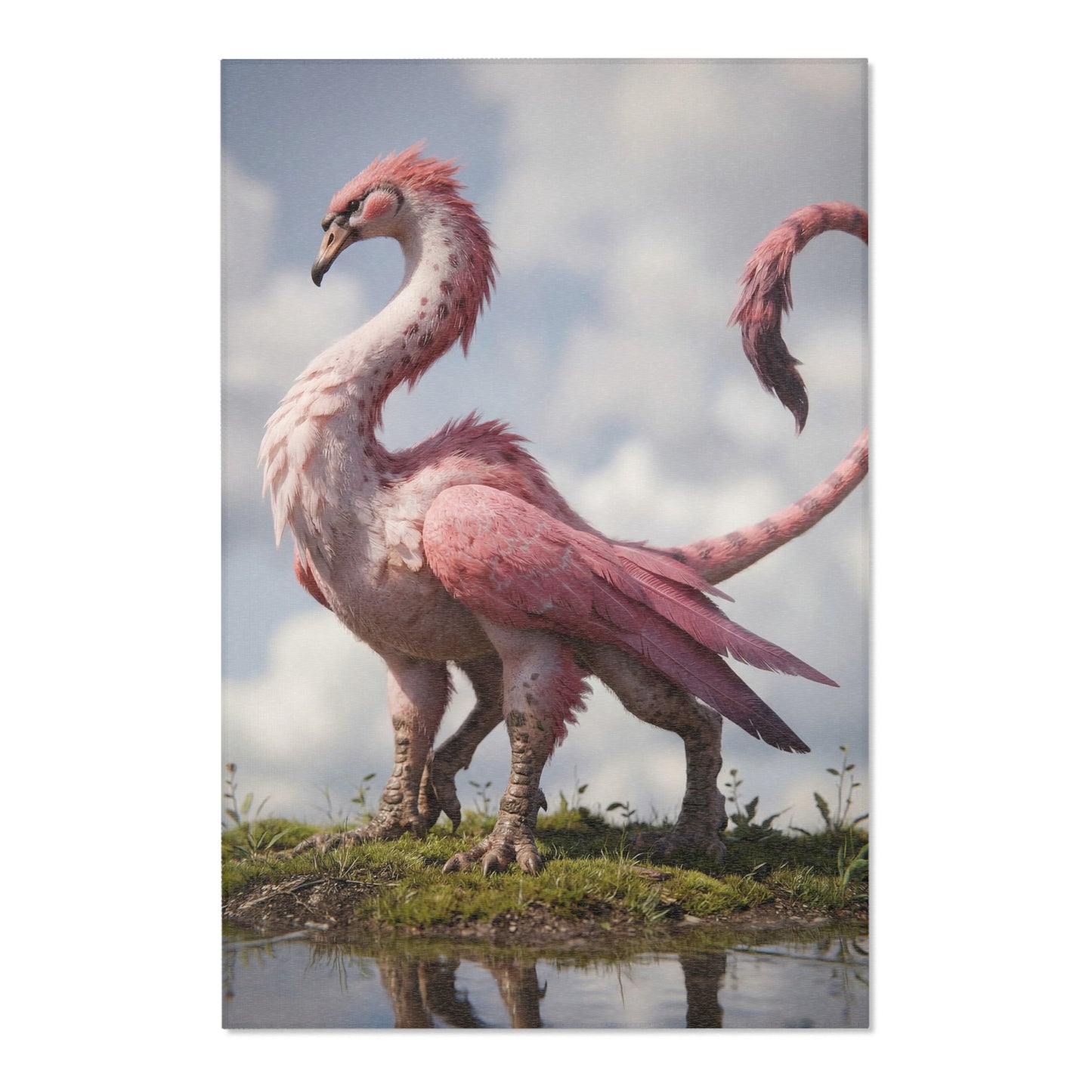 Pink Dawn Sentinel Area Rug – Soft Feathers and Curled Tail Dreamscape