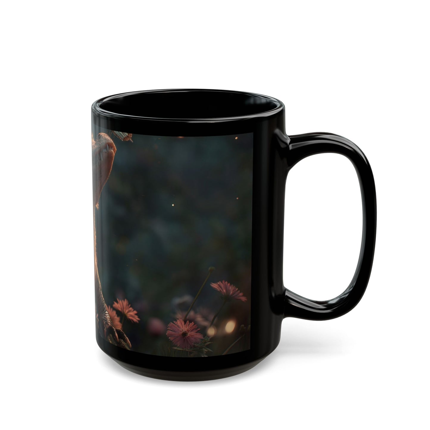 Gentle Crocodile & Butterfly Black Mug – Twilight Garden Whispers