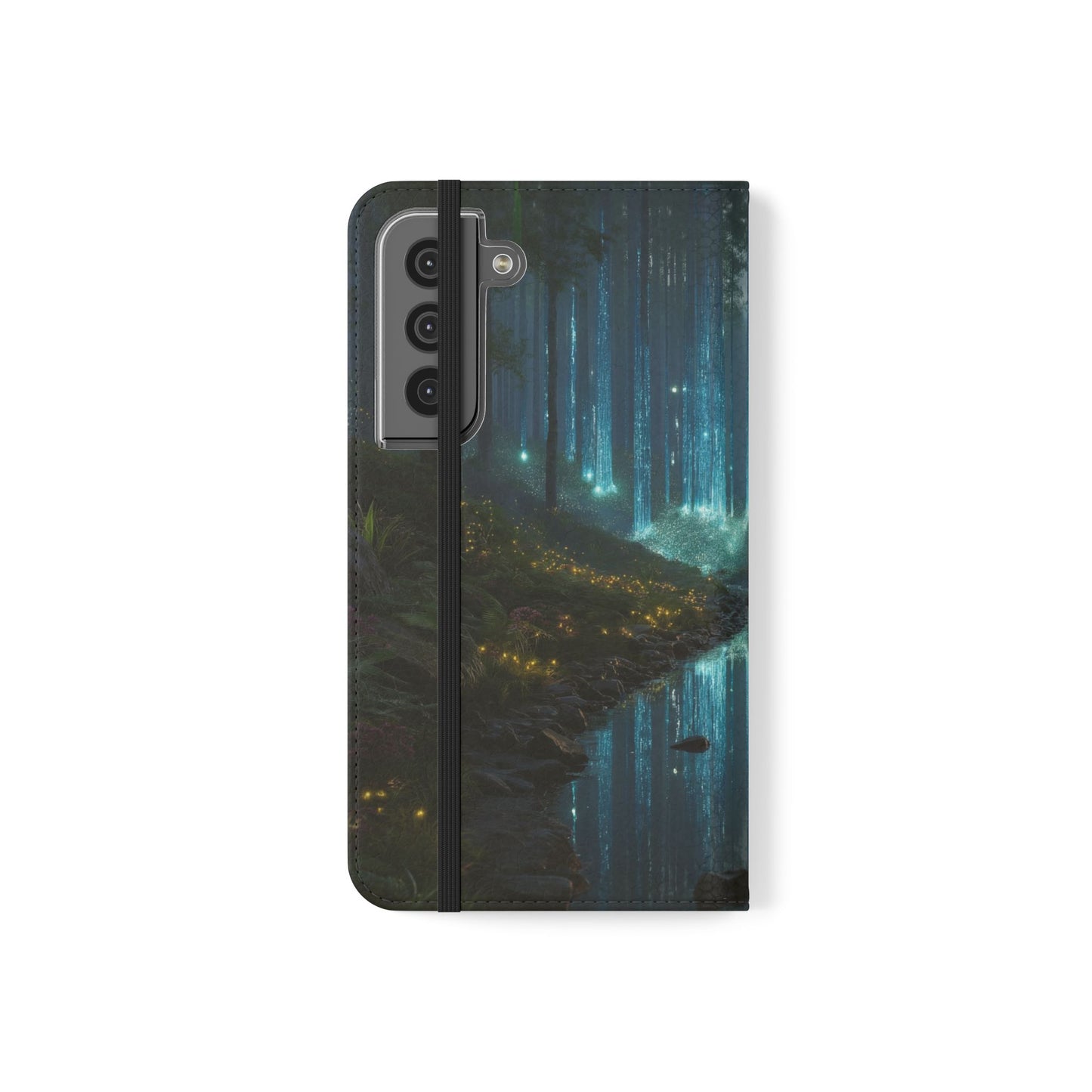 Bioluminescent Forest Flip Cases – Cyan Lightfall Stream Cover