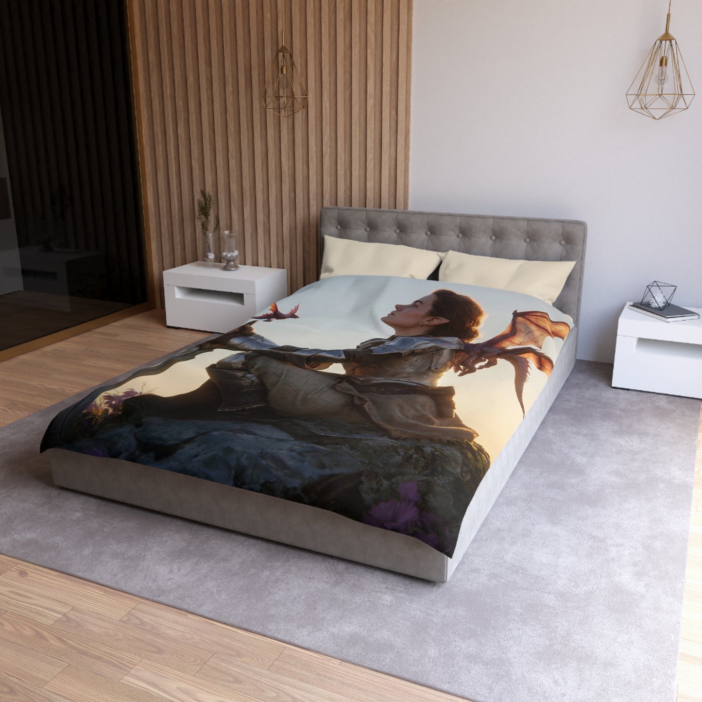 Dragon-Scale Sentinel Microfiber Duvet Cover – Sunset Peak Alliance