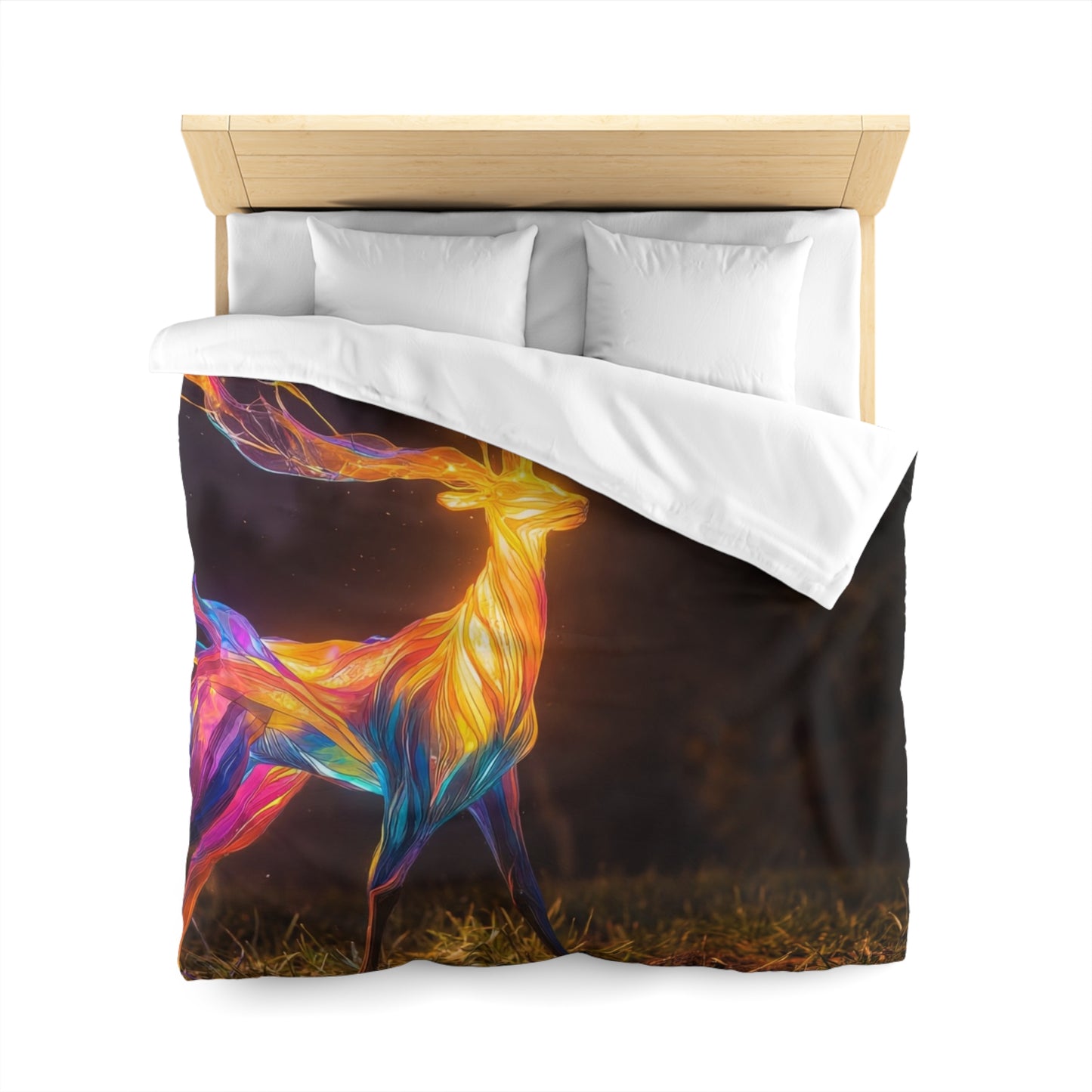Chromatic Stag Microfiber Duvet Cover – Night Garden Luminescence