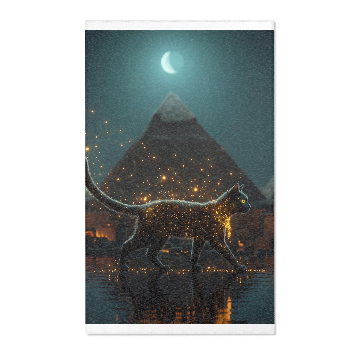 Starlit Cat in Pyramids Area Rug – Midnight Nile Guardian