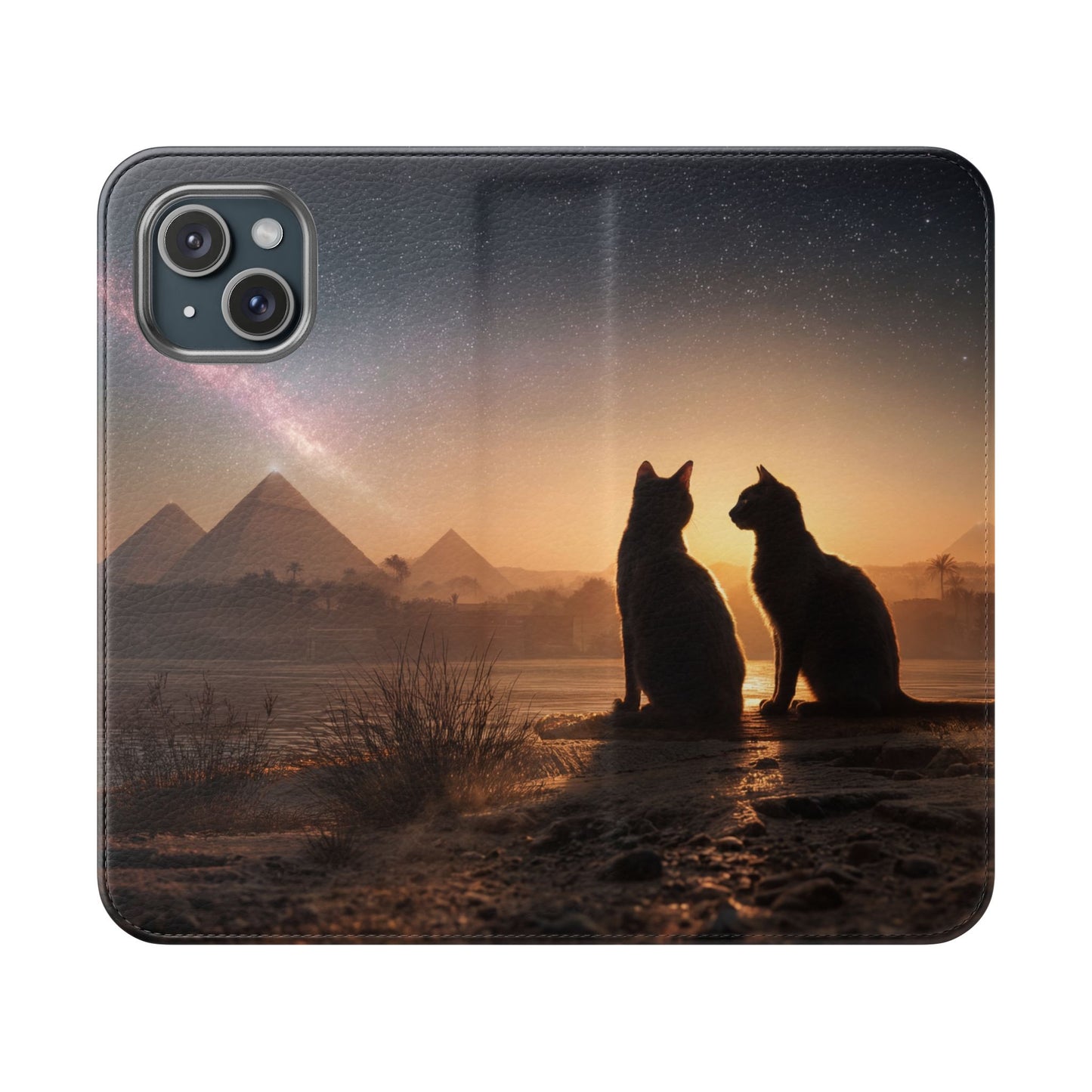 Pharaoh Cats Flip Cases – Starry Nile Guardians on the Bank