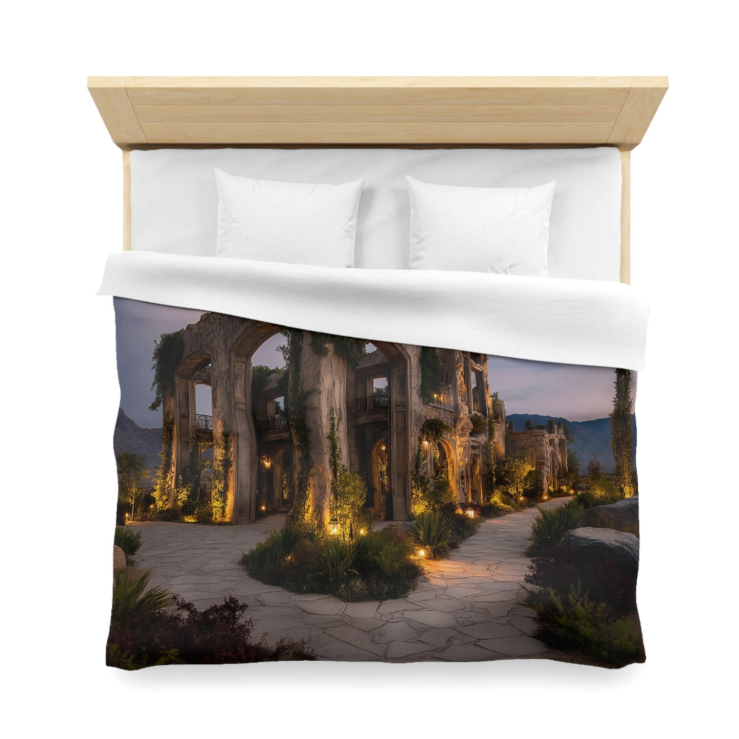 Starlit Ruins Microfiber Duvet Cover – Where Nature Reclaims the Night