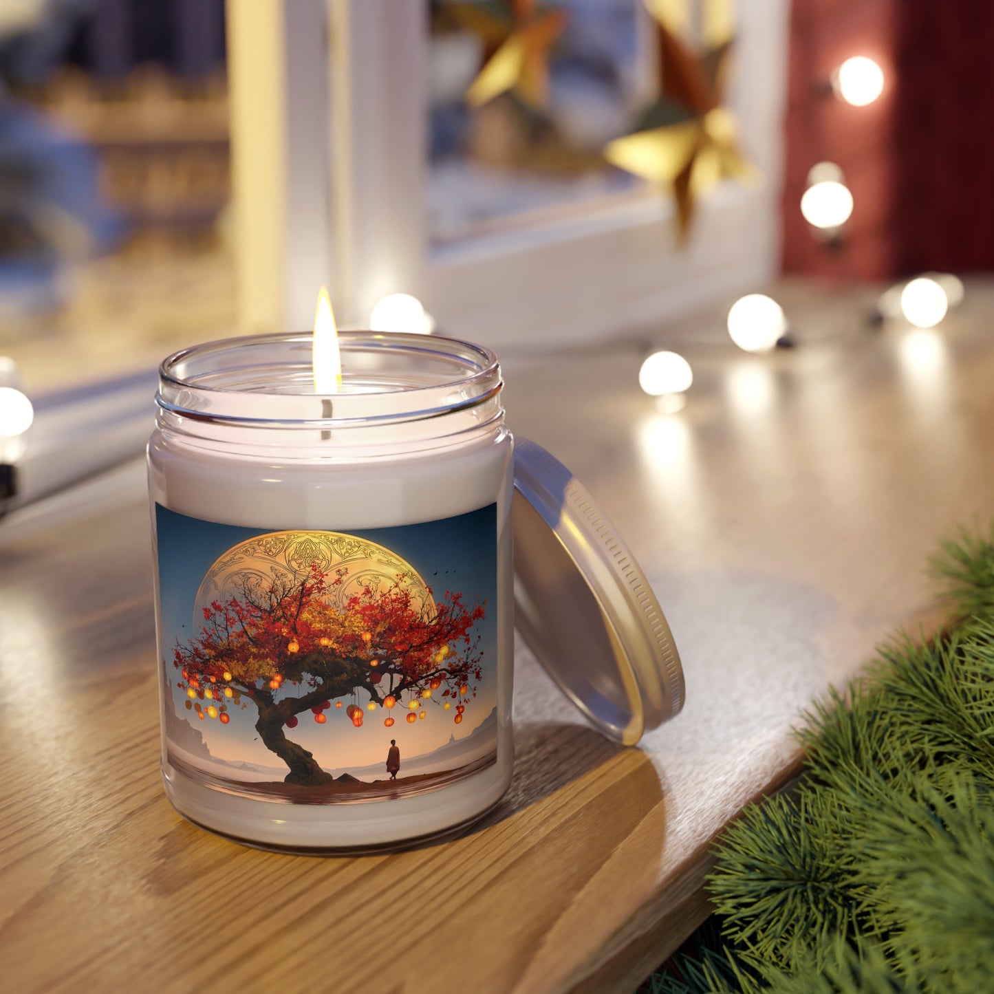Lantern Tree Scented Soy Candles with White Lid, 9oz – Autumn’s Whisper Under a Celestial Moon