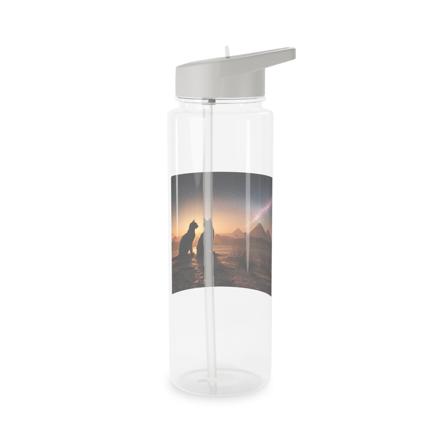 Twin Cats at Pyramids Tritan Water Bottle – Starlit Nile Sunset Silhouette