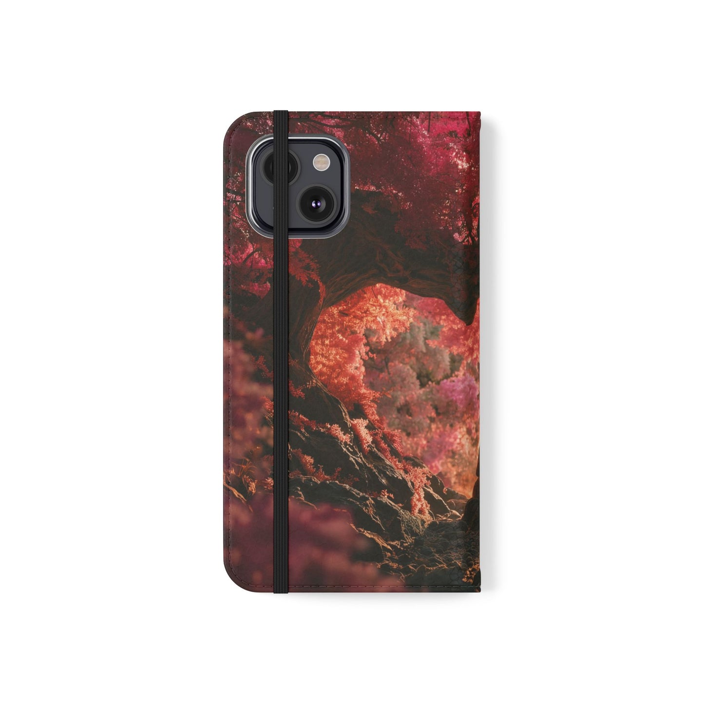 Crimson Arch Flip Cases – Heart-Shaped Canopy Romance