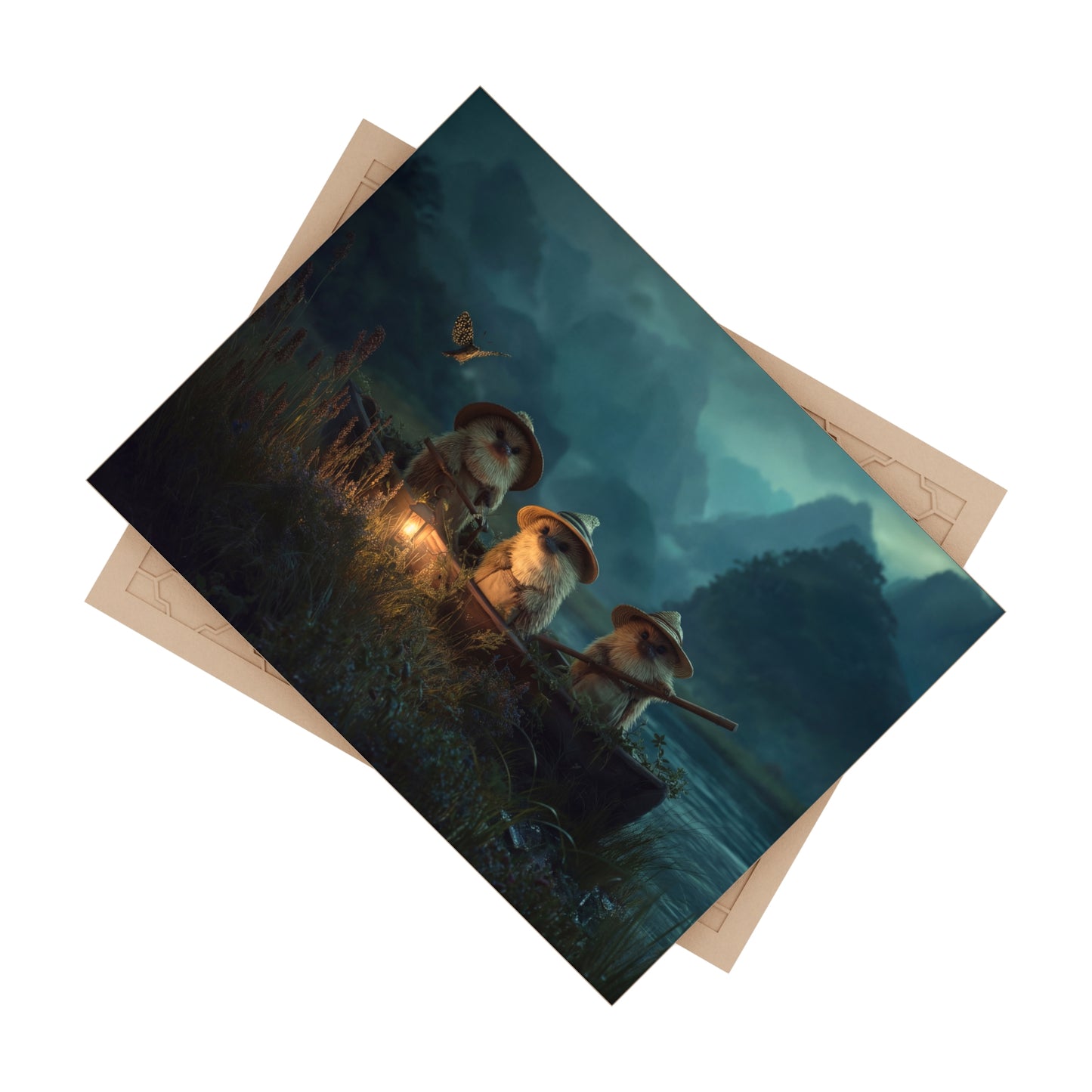Three Hedgehog Paddlers Ceramic Photo Tile – Twilight River Journey