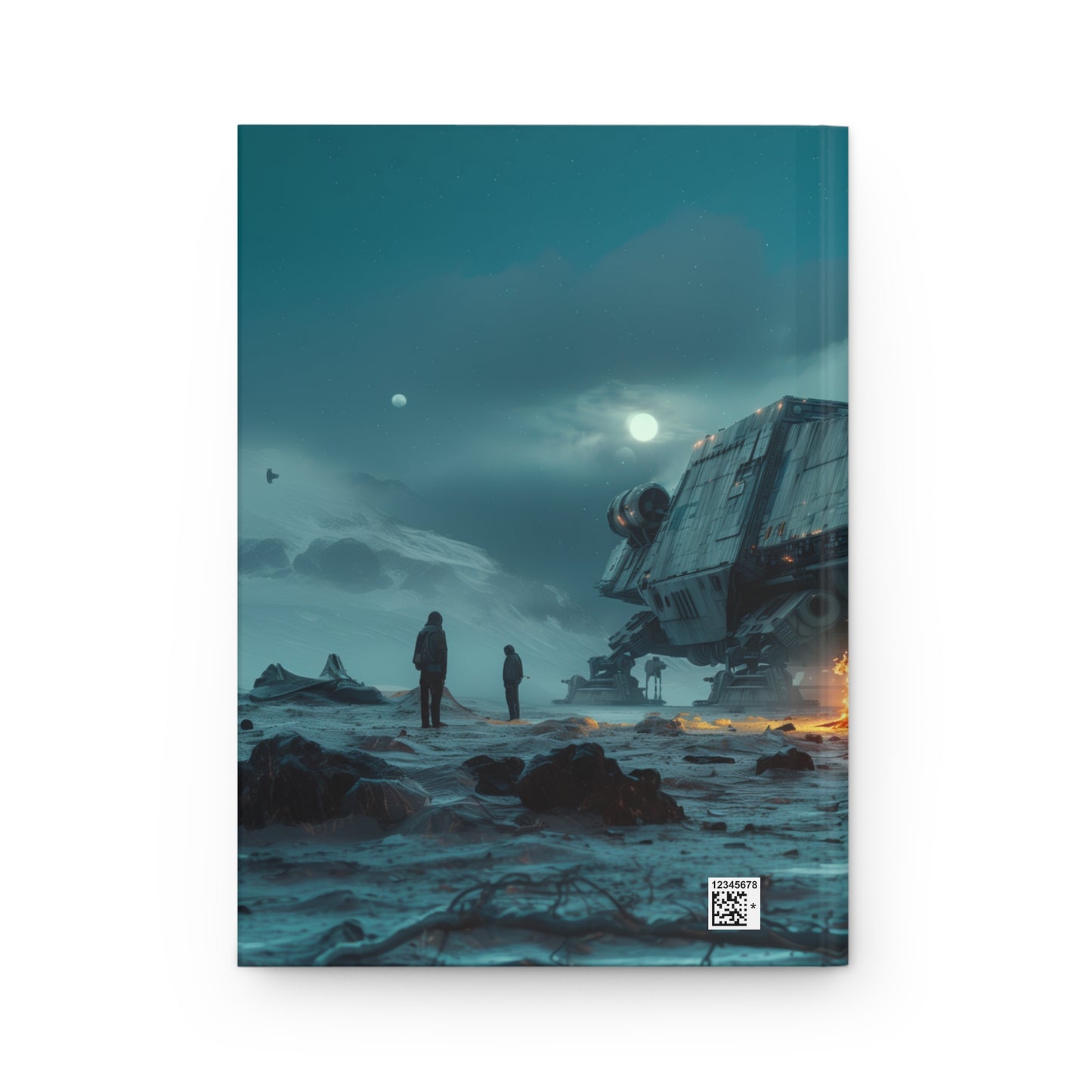 Starship Campfire Journal Matte – Cold World Warmth Under Twin Moons
