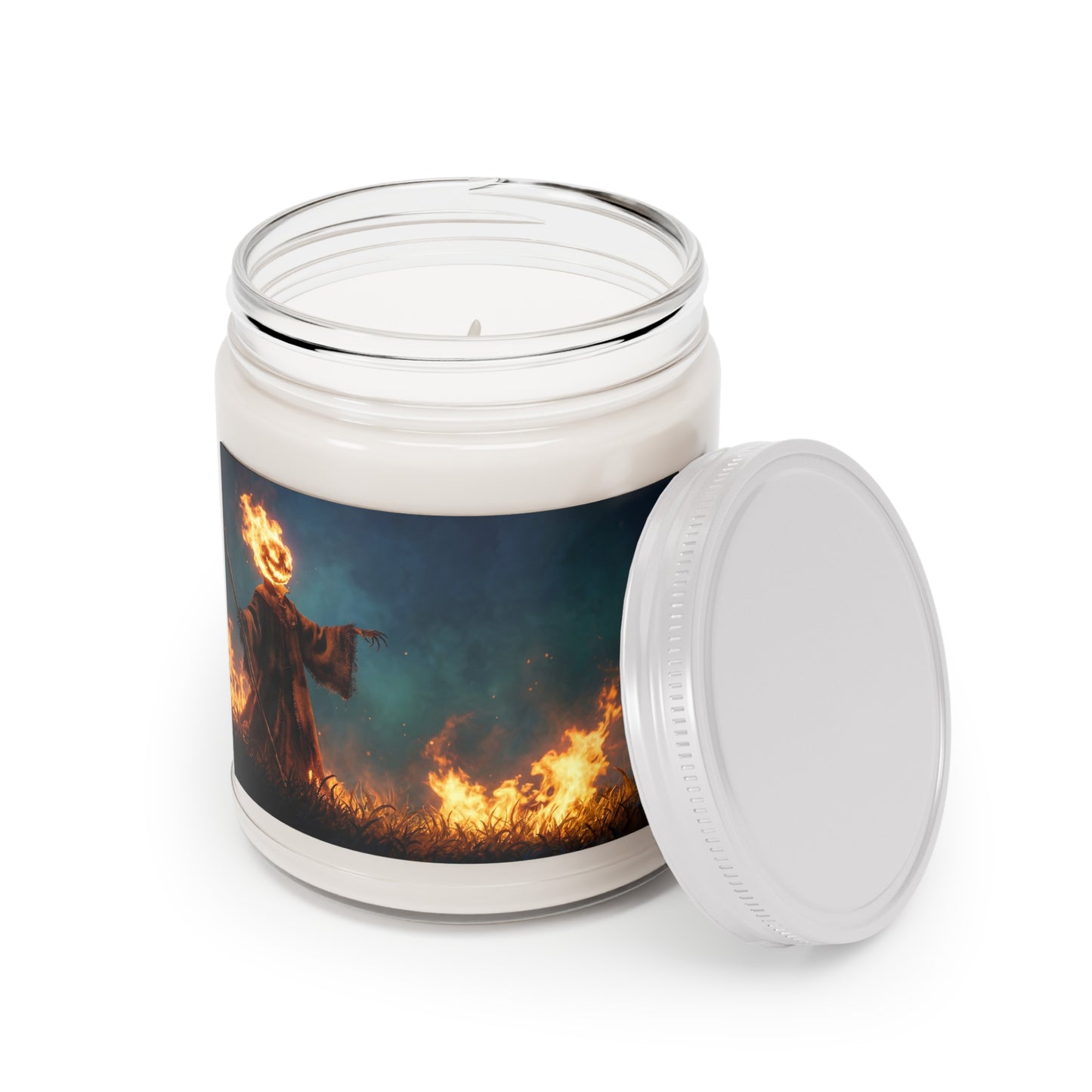Flame-Headed Scarecrow Scented Soy Candles with White Lid, 9oz – Midnight Harvest Ritual