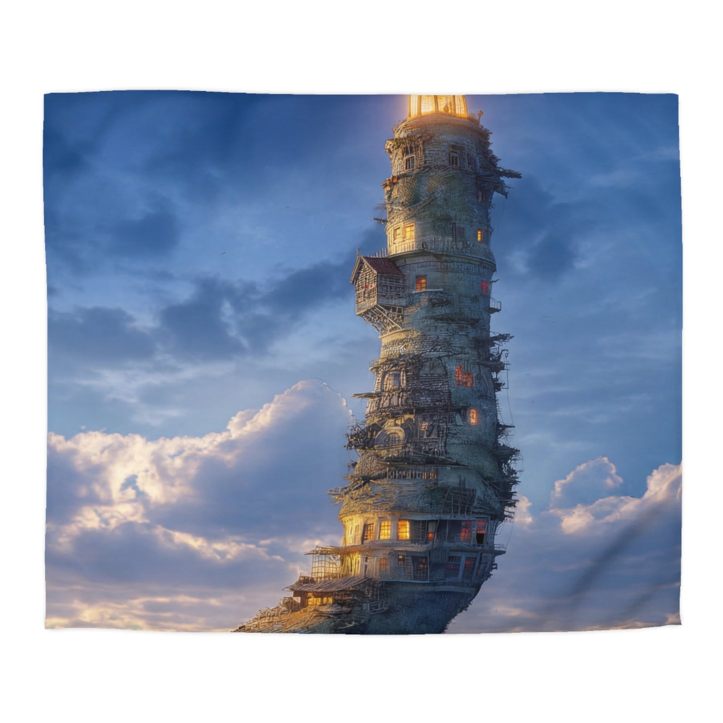 Skyward Lighthouse Microfiber Duvet Cover – A Beacon Through Twilight Clouds