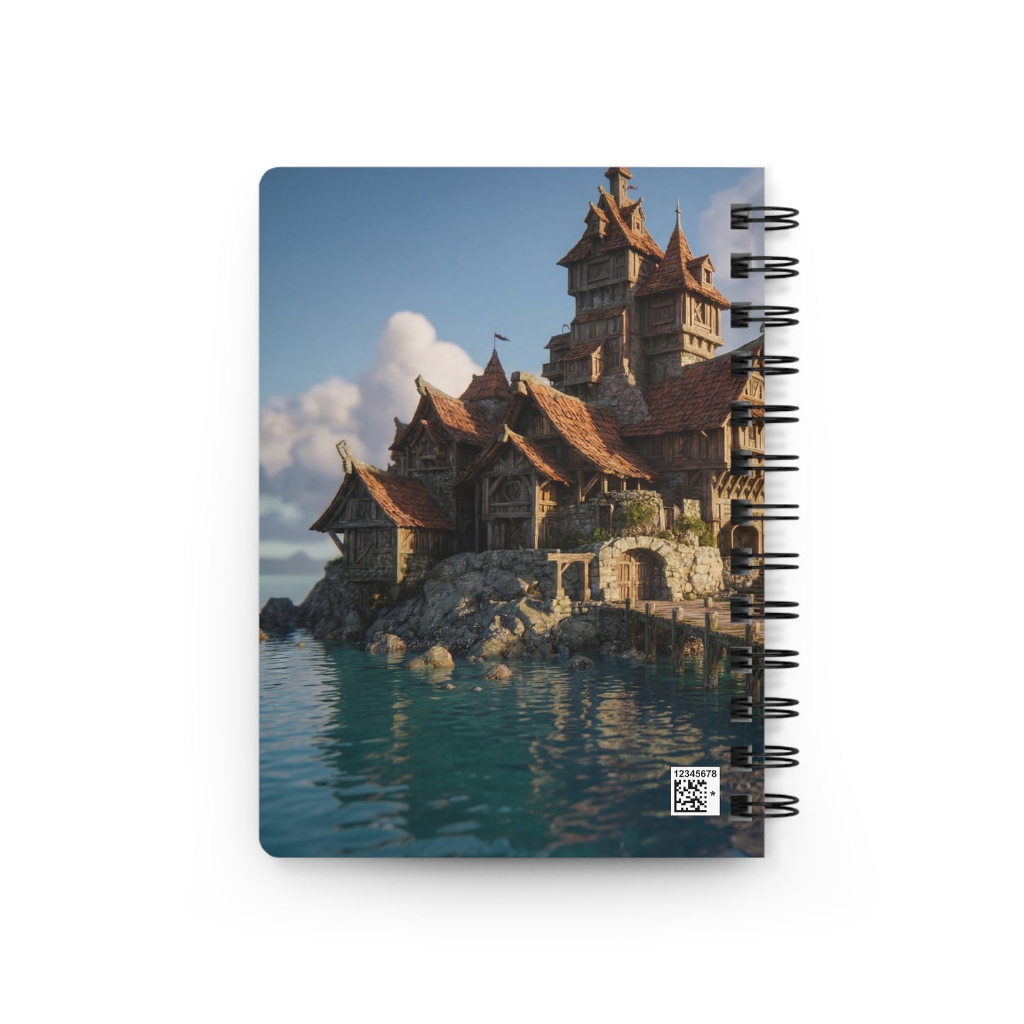 Coastal Viking Village Spiral Bound Journal – Sunlit Stone & Timber Dreamscape