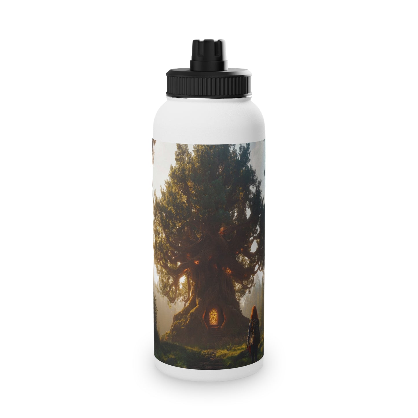 Ancient Treehouse Door Water Bottle – Sunlit Forest Sanctuary