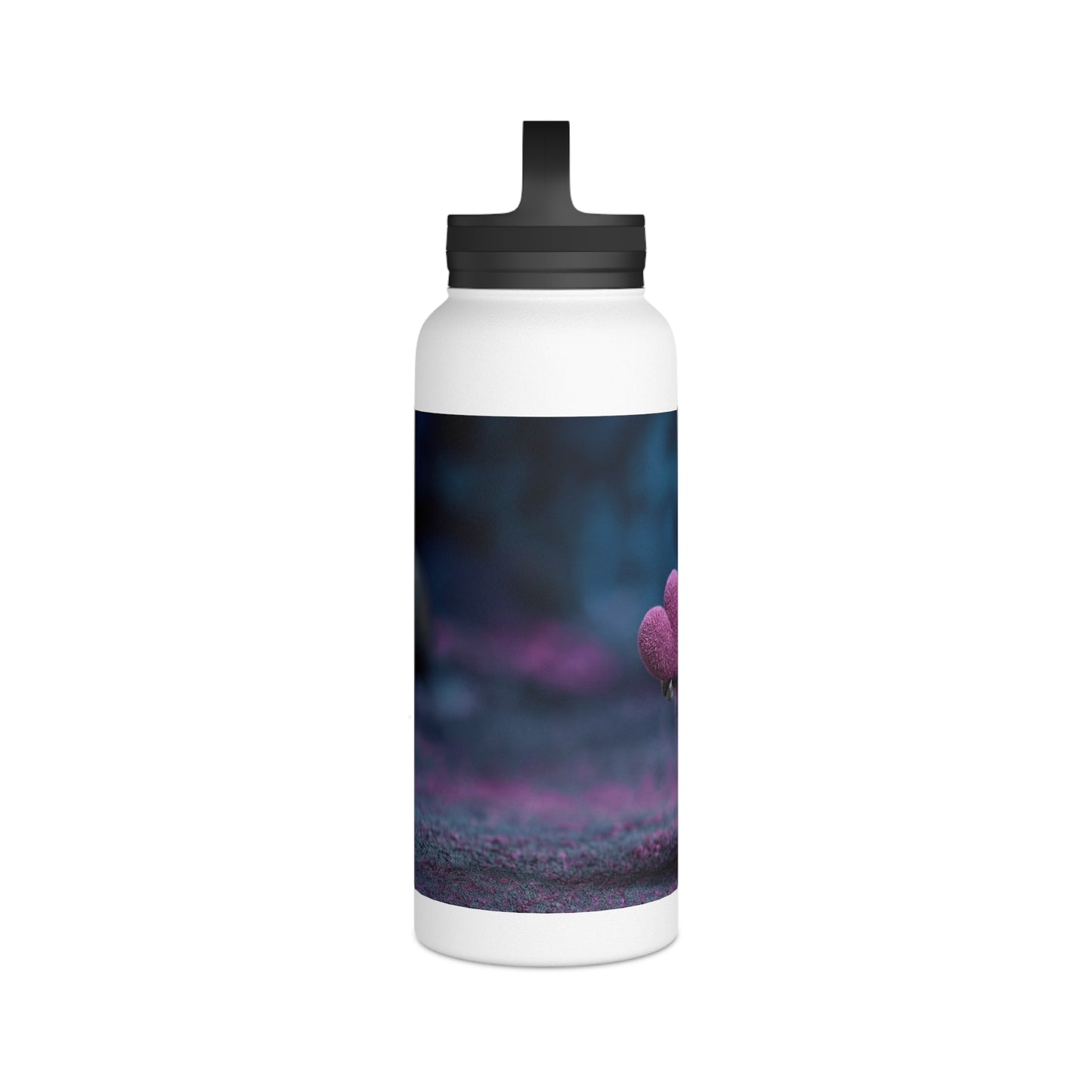 Velvet Owl With Heart Stainless Steel Water Bottle, Handle Lid – Midnight Whimsy Companion