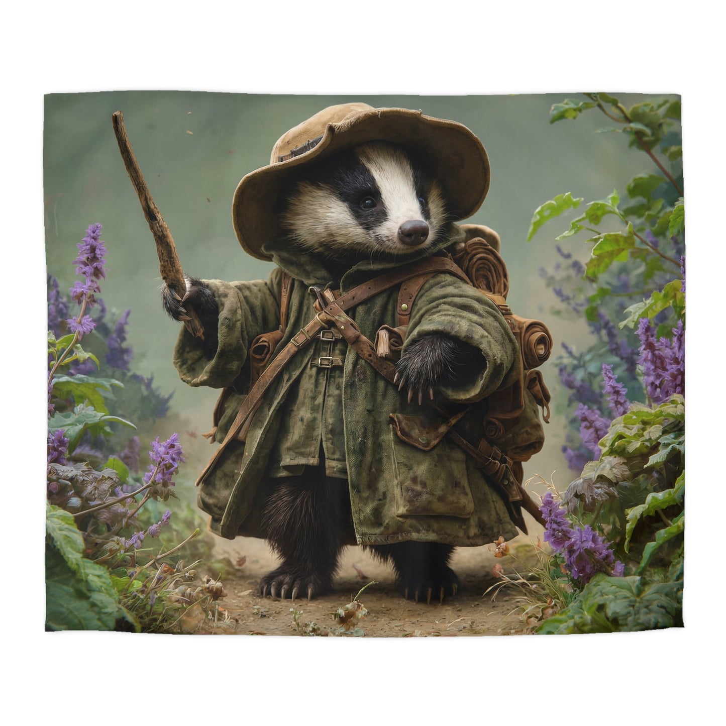 Badger Scout Microfiber Duvet Cover – Mossy Trail Through Purple Wilds