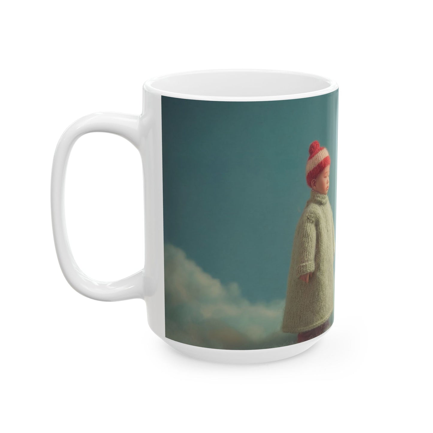 Woolen Dragon & Child Ceramic Mug – Cloud-Filled Whimsy