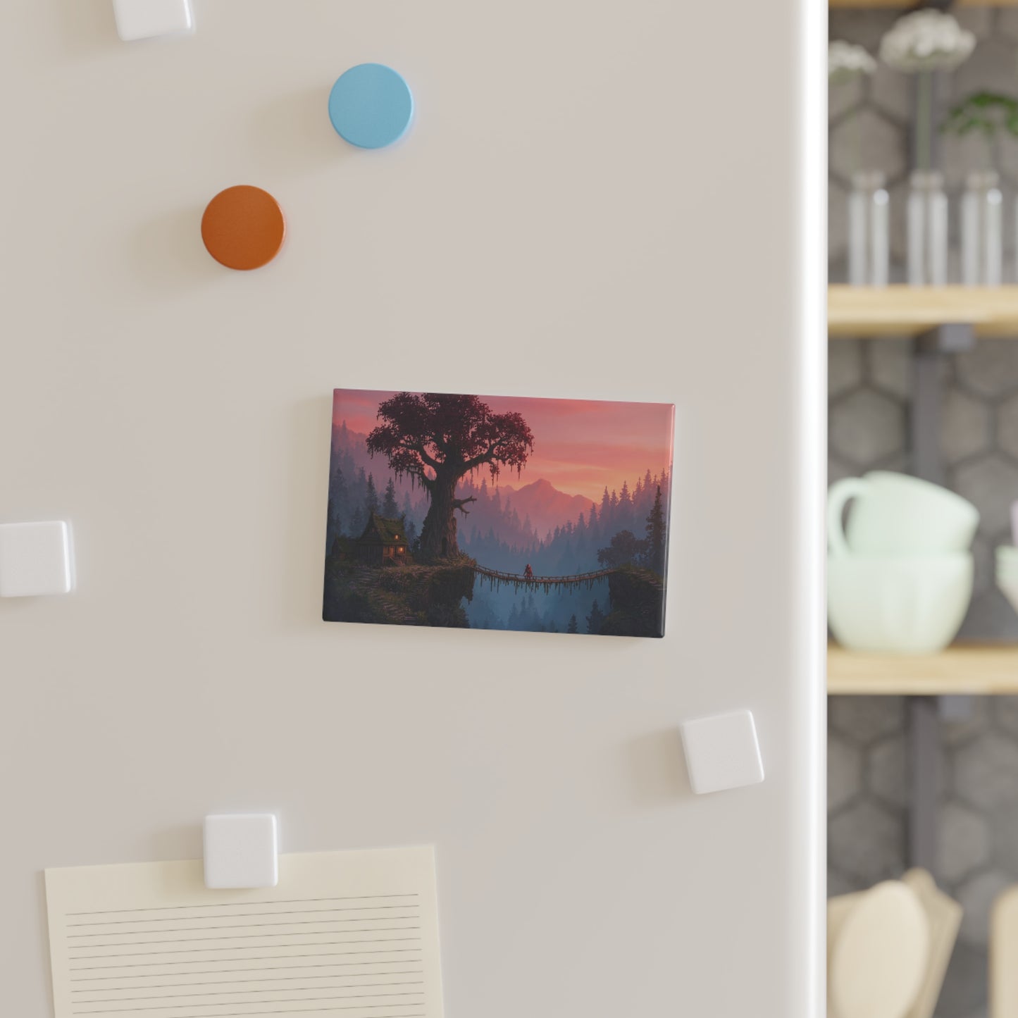 Redwood Sentinel Button Magnet, Rectangle (1 & 10 pcs) – Sunset Bridge to the Whispering Grove