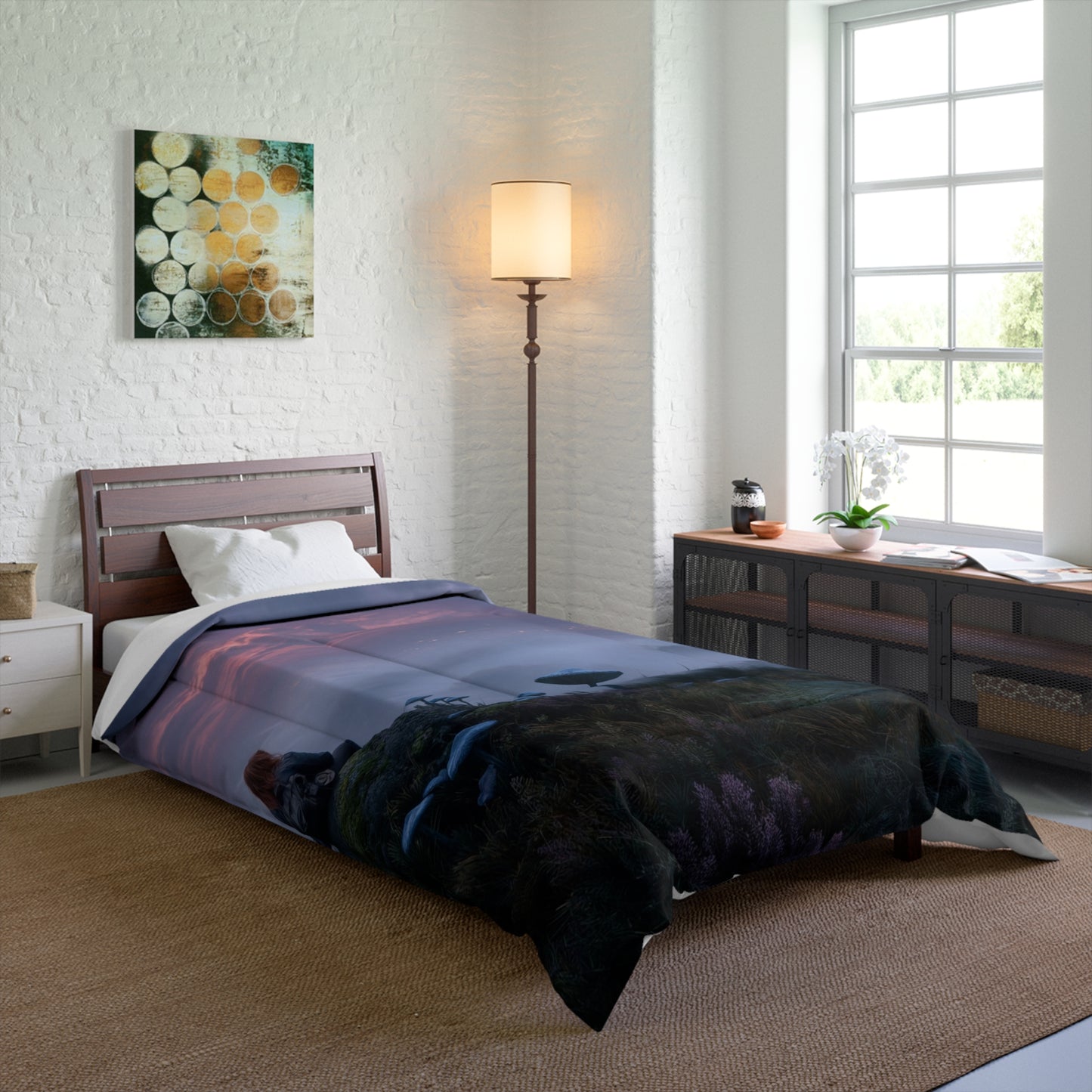 Moonlit Wanderer Comforter – Twilight Meadow with Glowing Mushrooms