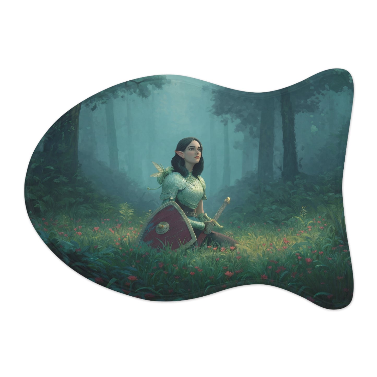 Forest Sentinels Pet Feeding Mats – Elven Guardian Resting Scene