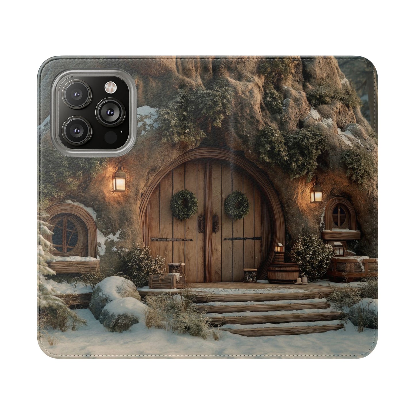 Hobbit Hole Flip Cases – Cozy Winter Doorway Scene