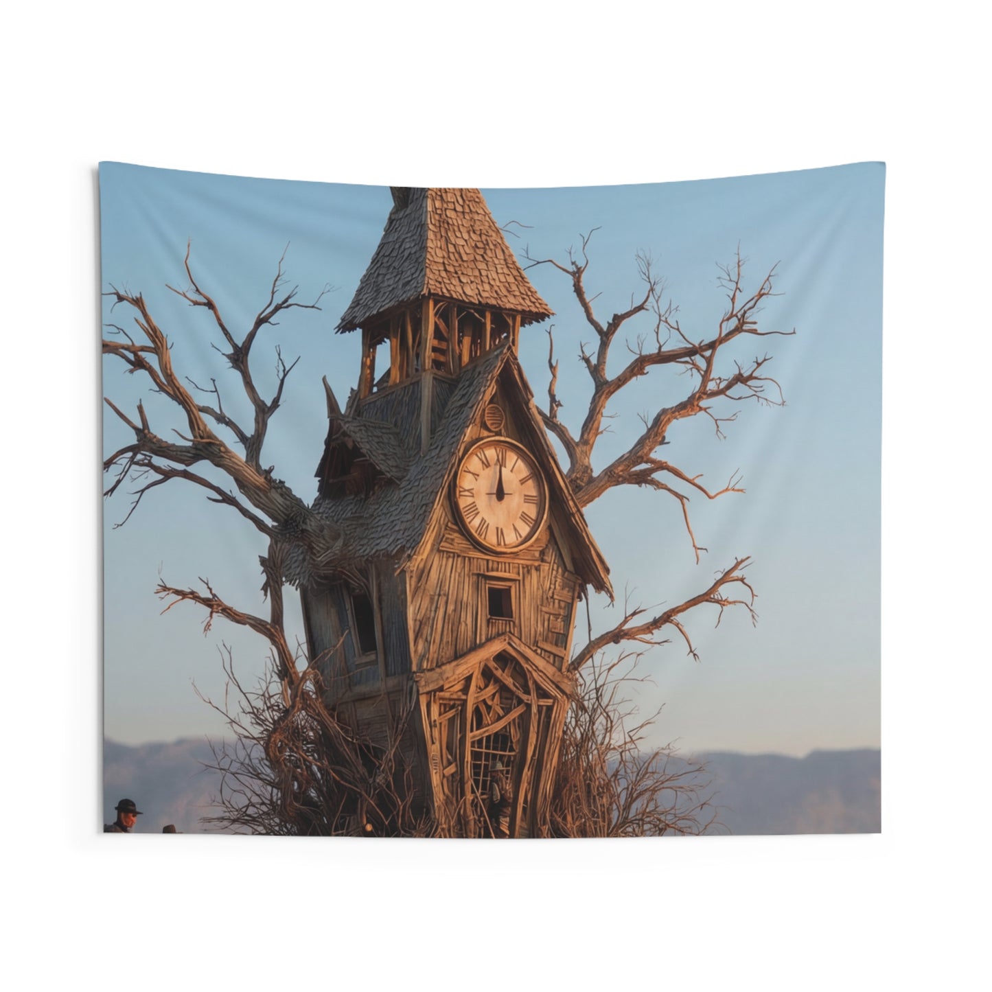 Clock Tower in the Desert Tree Indoor Wall Tapestries – A Quiet Passage Through Time
