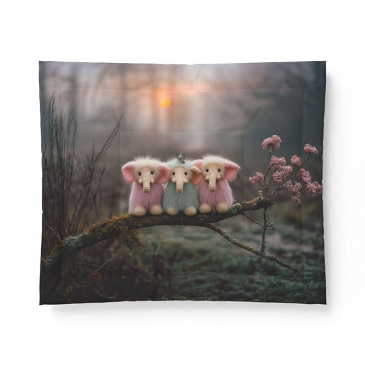 Trio Furry Elephants Cotton Comforter – Mossy Branch Twilight Scene
