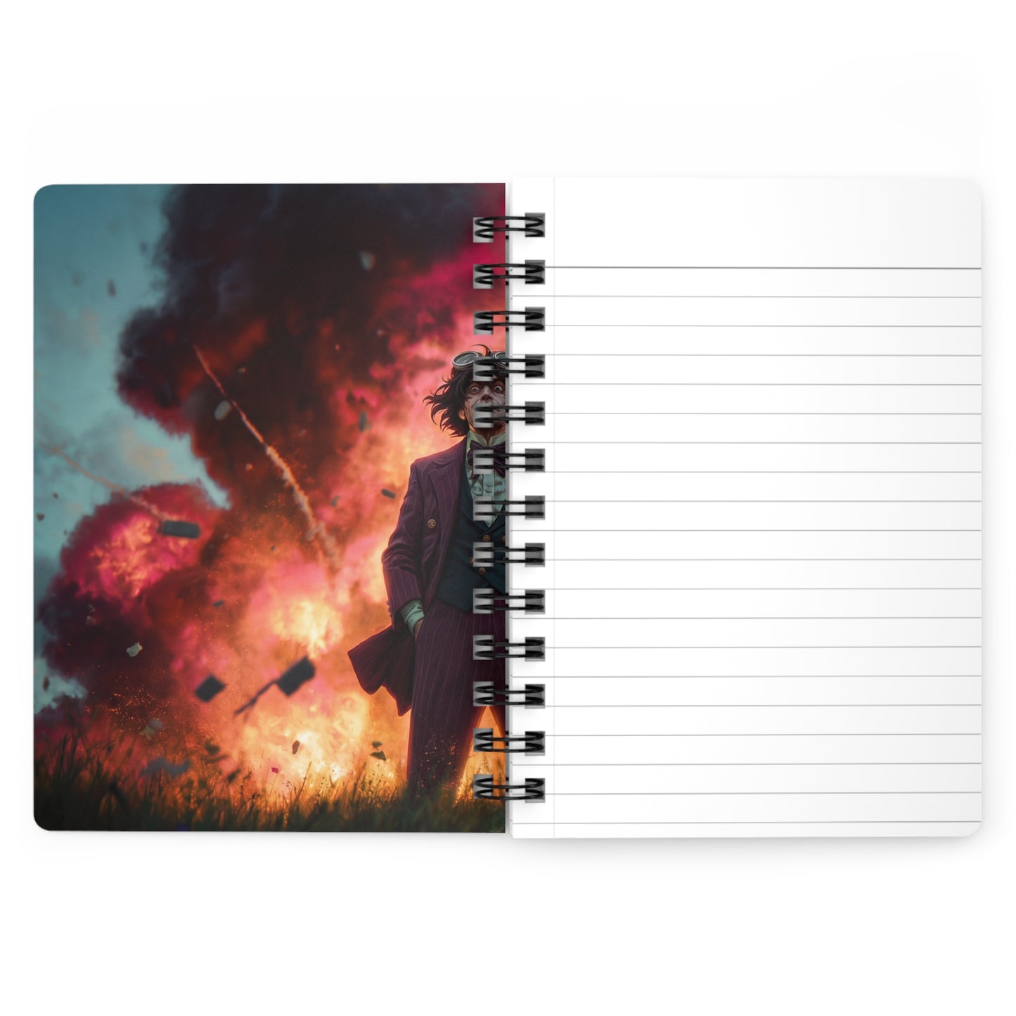Mad Scientist Amidst Crimson Explosion Spiral Bound Journal – Calm in the Chaos