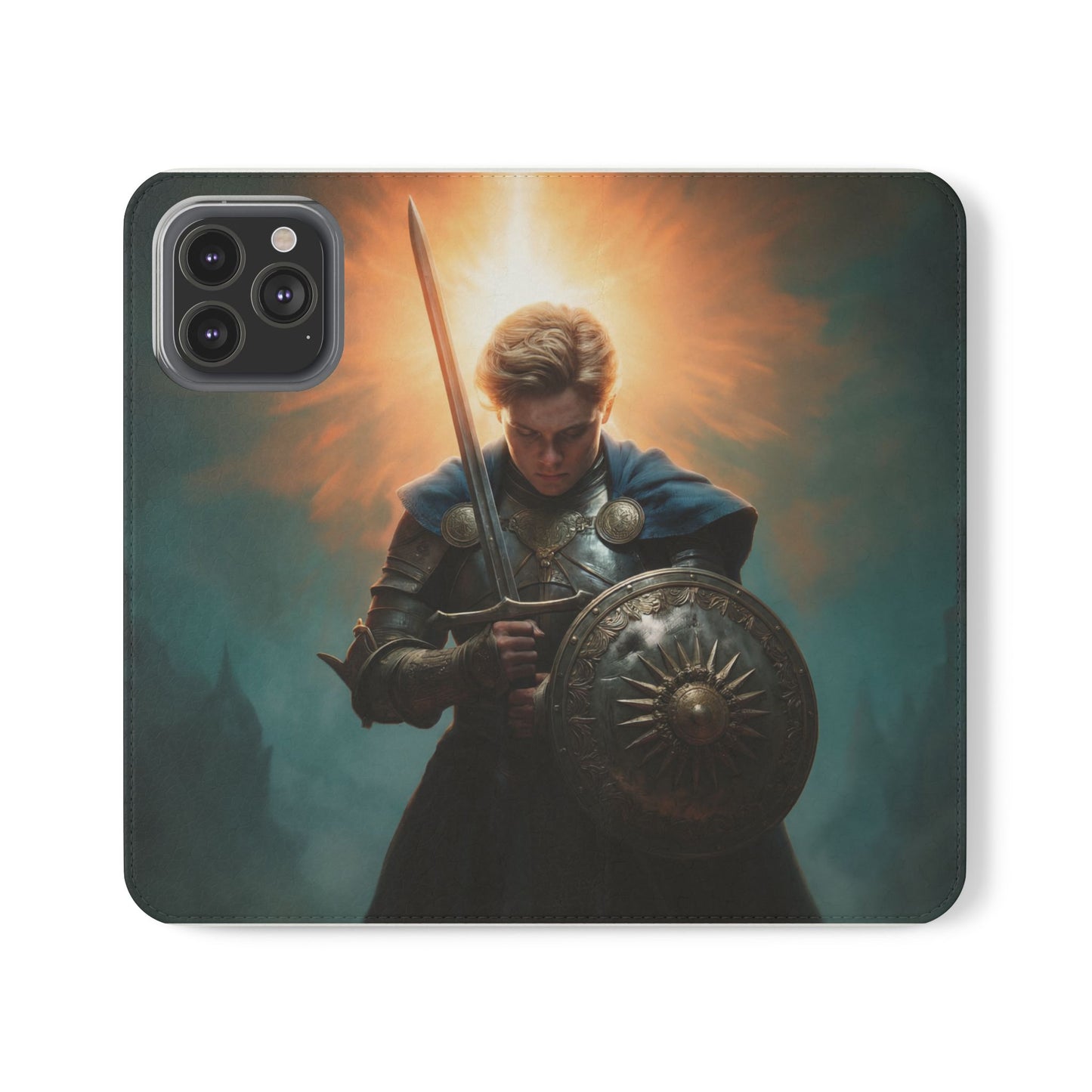 Dawn-Forged Knight Flip Cases – Radiant Armor Against Misty Skies