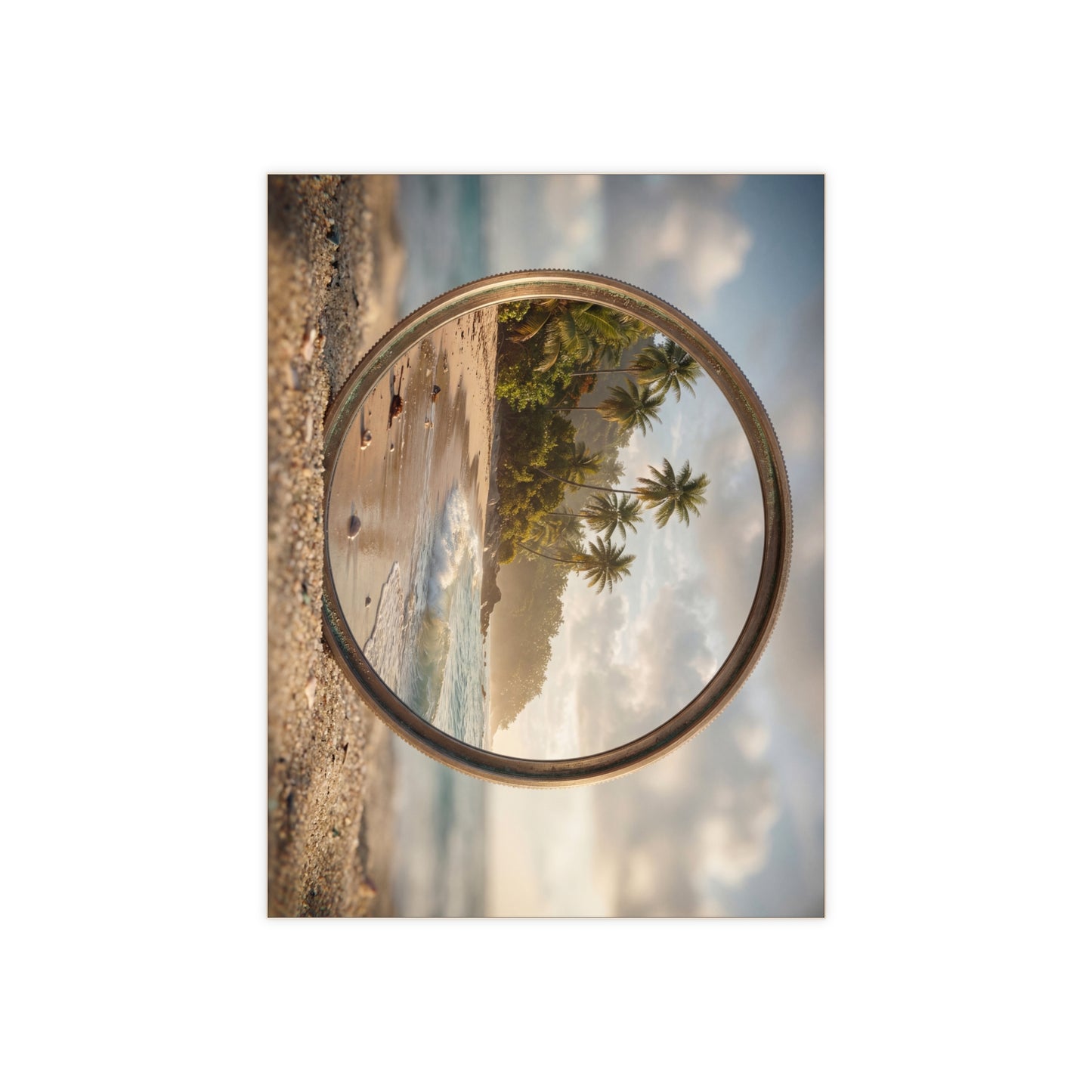 Secluded Island Through Lens Ceramic Photo Tile – Golden Hour Beach Portal