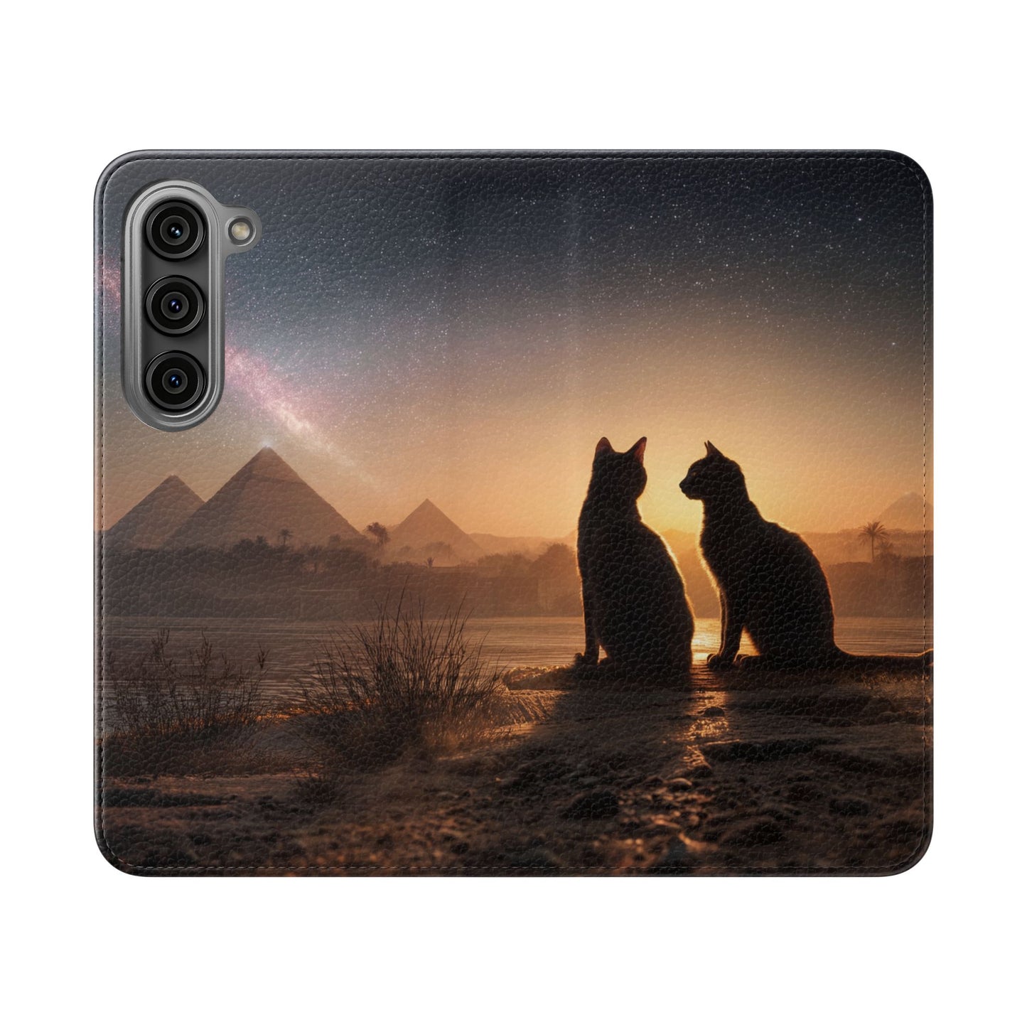 Pharaoh Cats Flip Cases – Starry Nile Guardians on the Bank