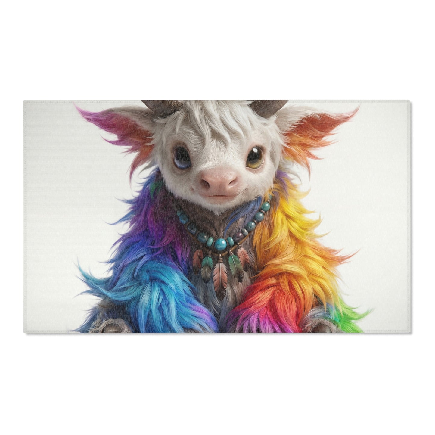 Rainbow Horned Guardian Area Rug – Whimsical Creature Dreamscape