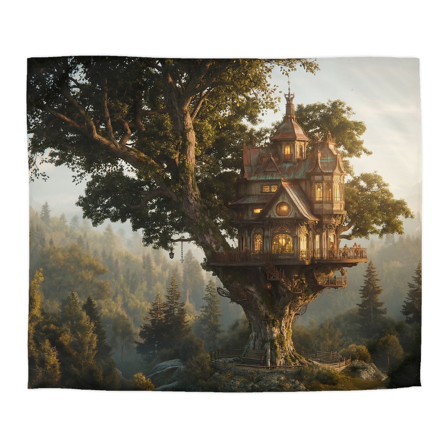 Treehouse Sentinel Microfiber Duvet Cover – Twilight Haven in the Ancient Grove