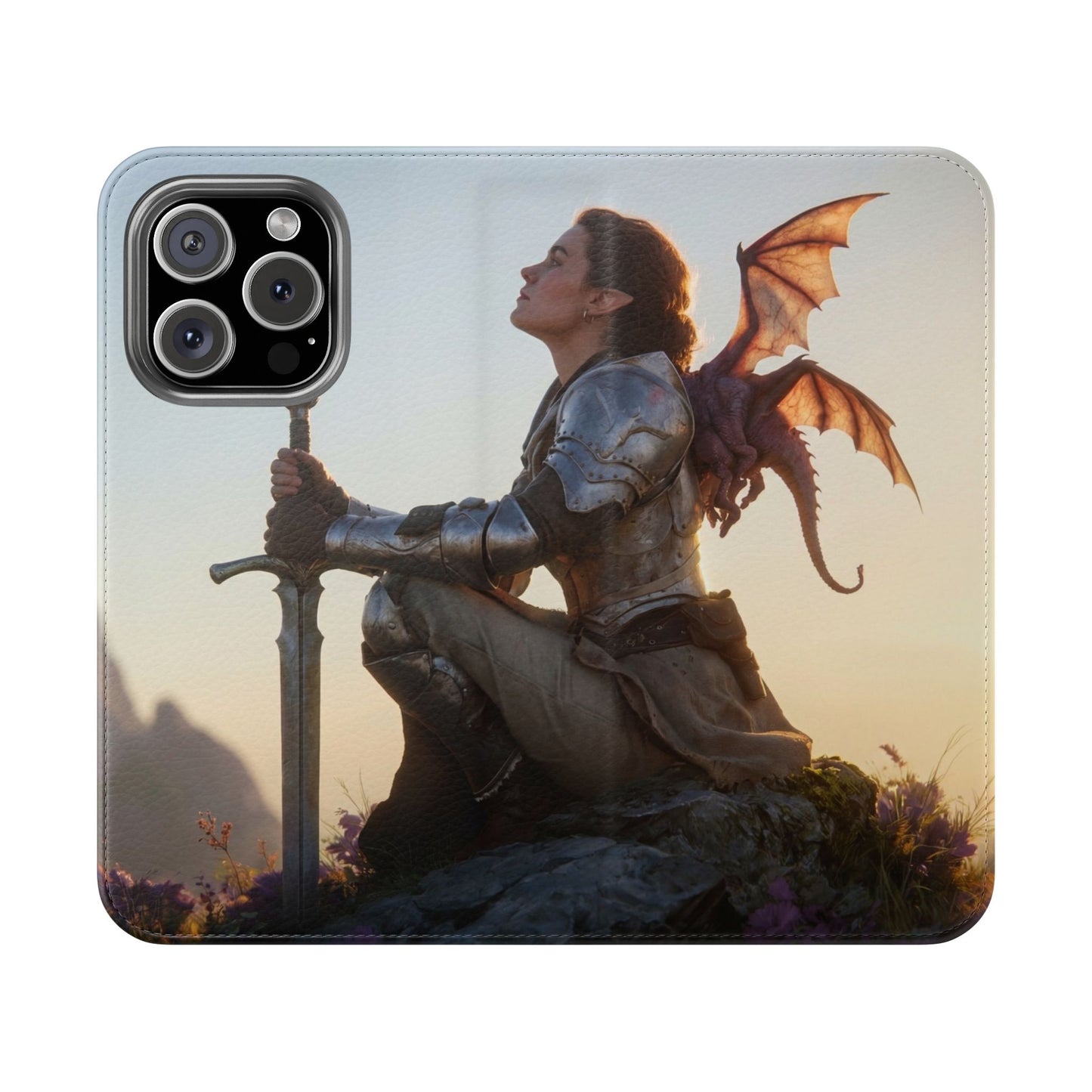 Dragon Knight Flip Cases – Sunlit Sentinel with Mini Drake and Sword