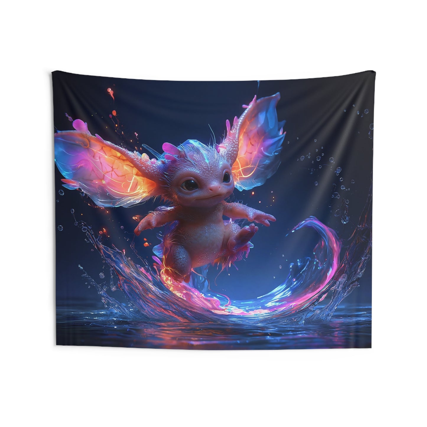 Neon Dragonling Wall Tapestry – Electric Water Splash Fantasy