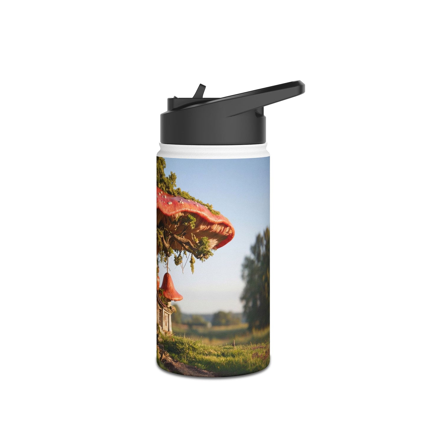 Mushroom Cottage Water Bottle – Red Cap Sanctuary in the Meadow