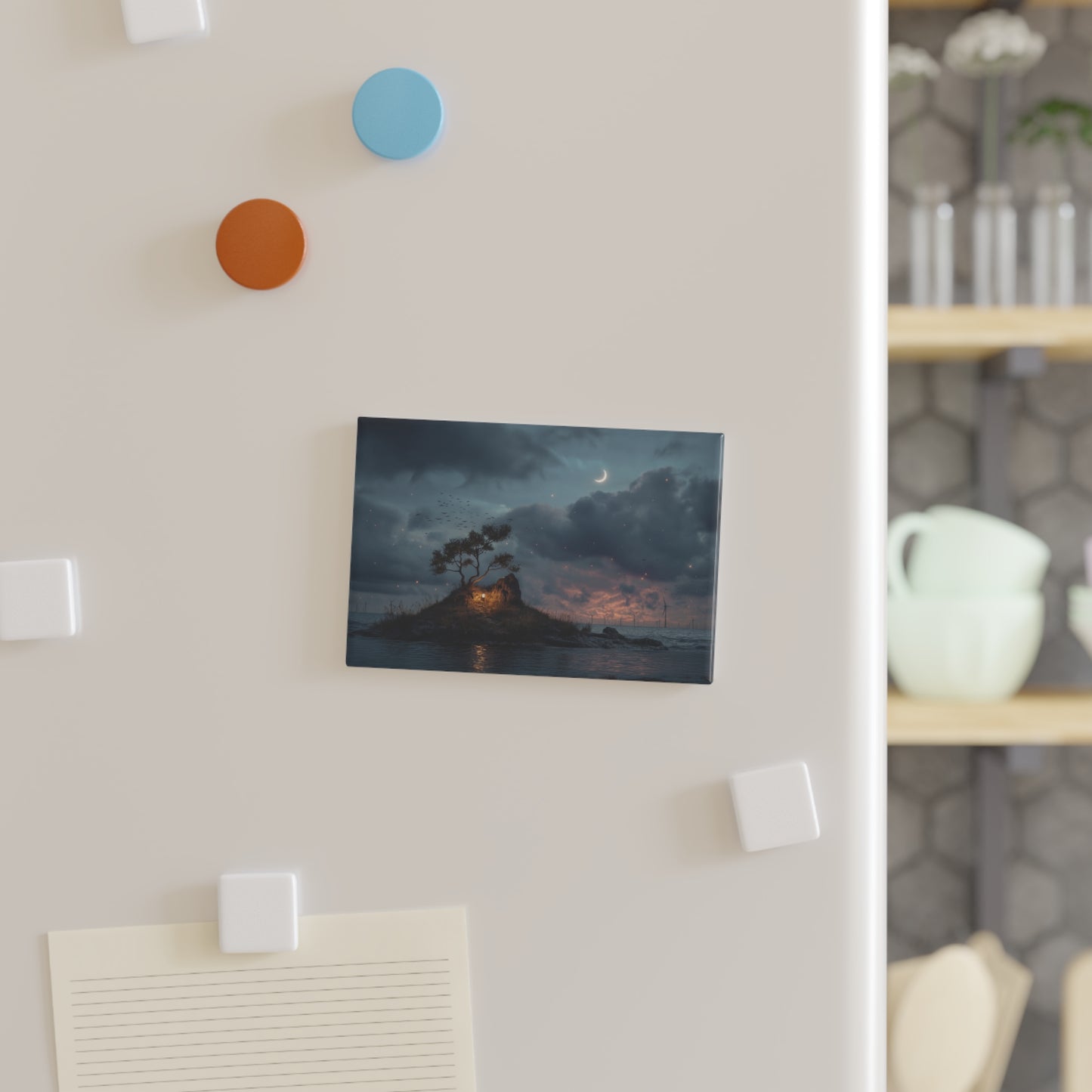 Moonlit Isle Lantern Button Magnet, Rectangle (1 & 10 pcs) – Whisper of the Solitary Tree