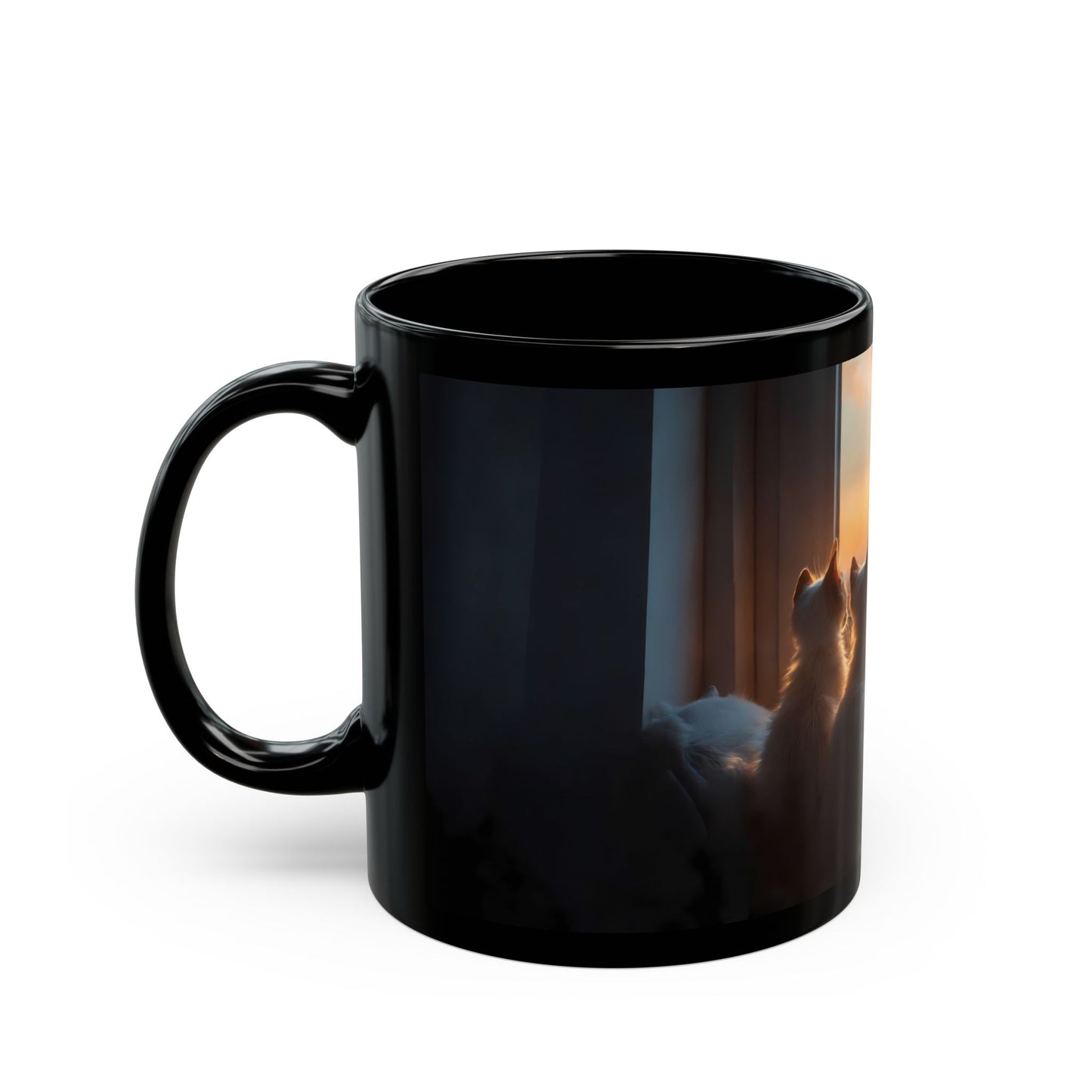 Cats Watching Rocket Launch Black Mug – Sunset Skywatchers
