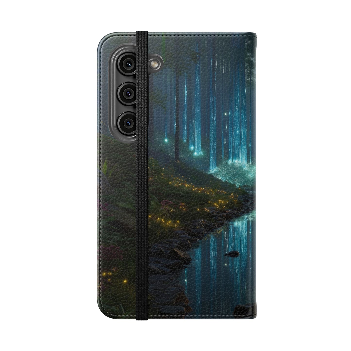 Bioluminescent Forest Flip Cases – Cyan Lightfall Stream Cover