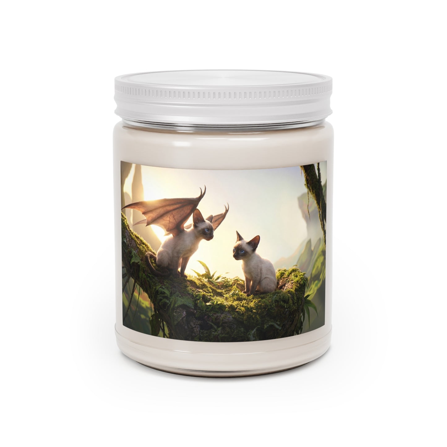 Winged Siamese Twin Cats Scented Soy Candles with White Lid, 9oz – Sunset Sanctuary