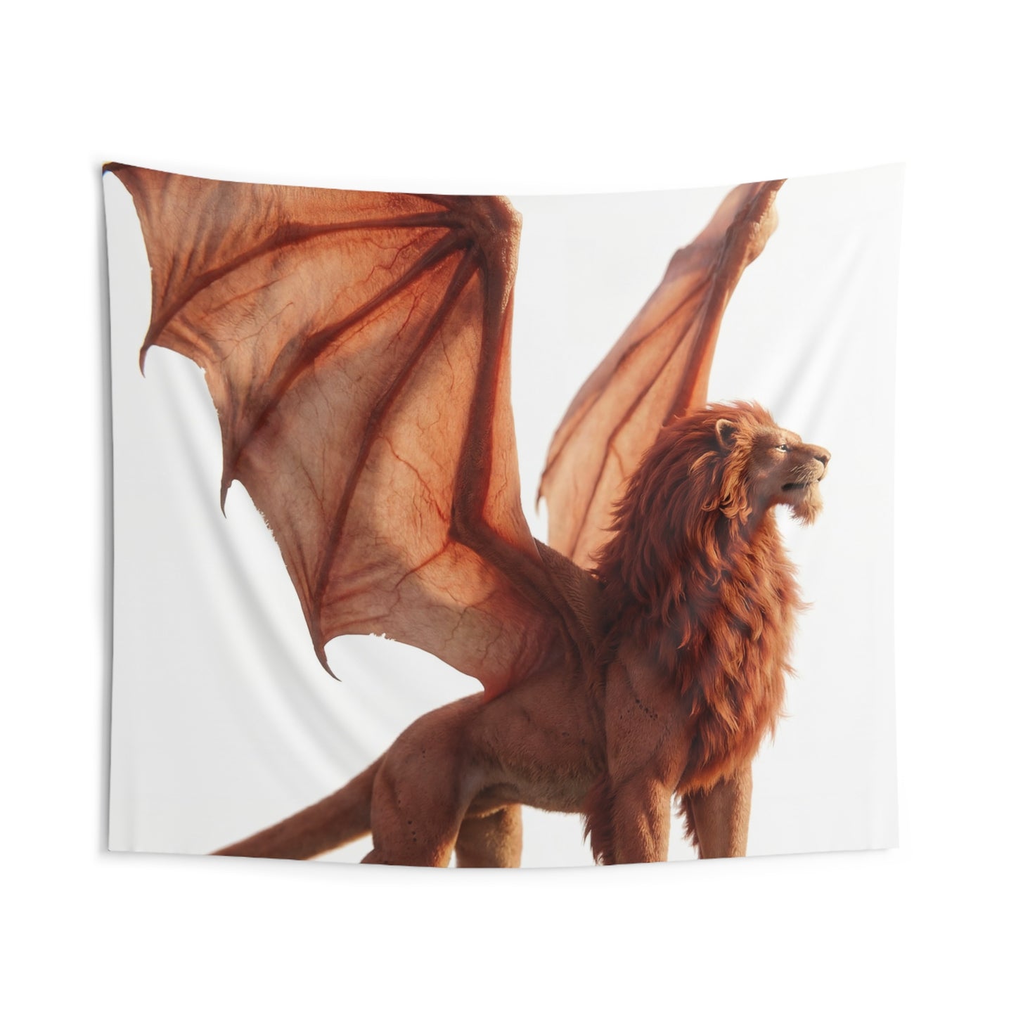 Winged Lion Sentinel Indoor Wall Tapestries – Sunset Majesty on a High Ridge