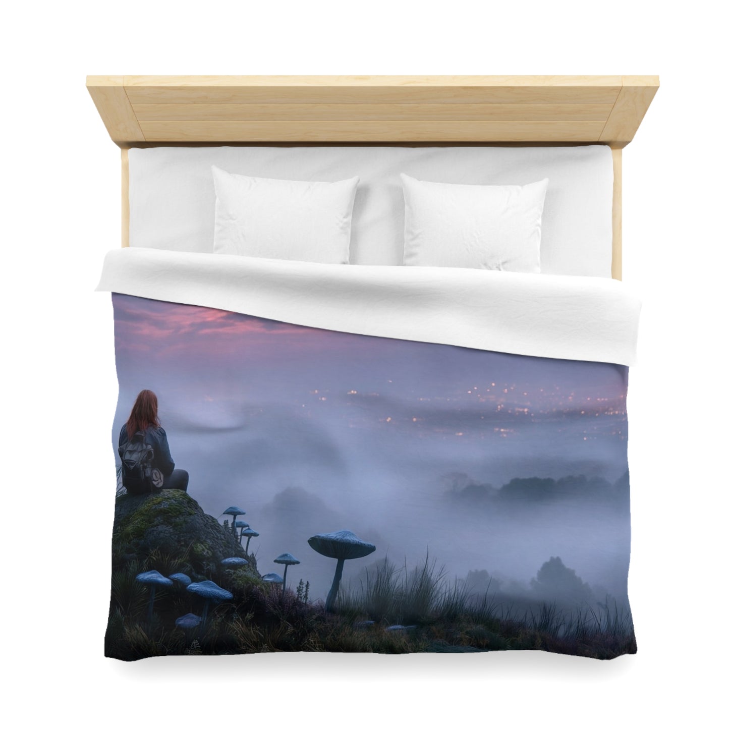 Moonlit Wanderer Microfiber Duvet Cover – Twilight Vista with Bioluminescent Fungi