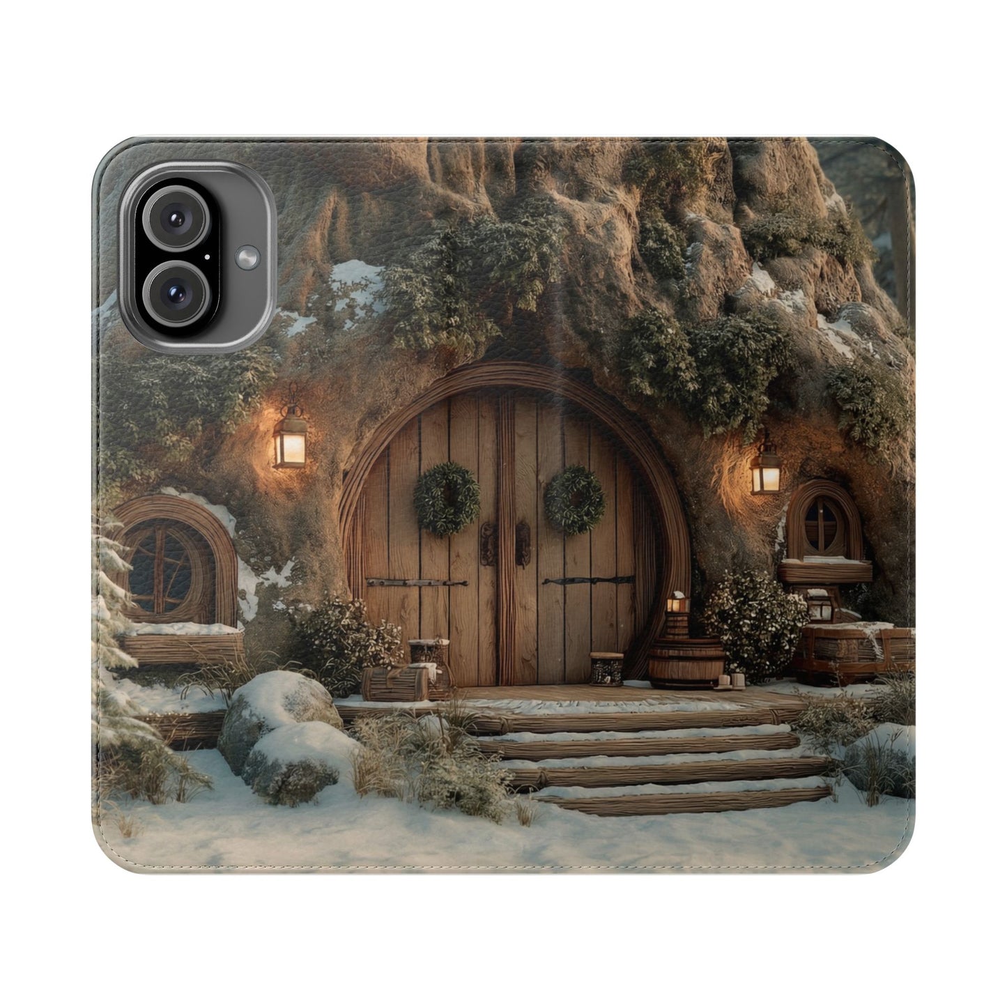 Hobbit Hole Flip Cases – Cozy Winter Doorway Scene