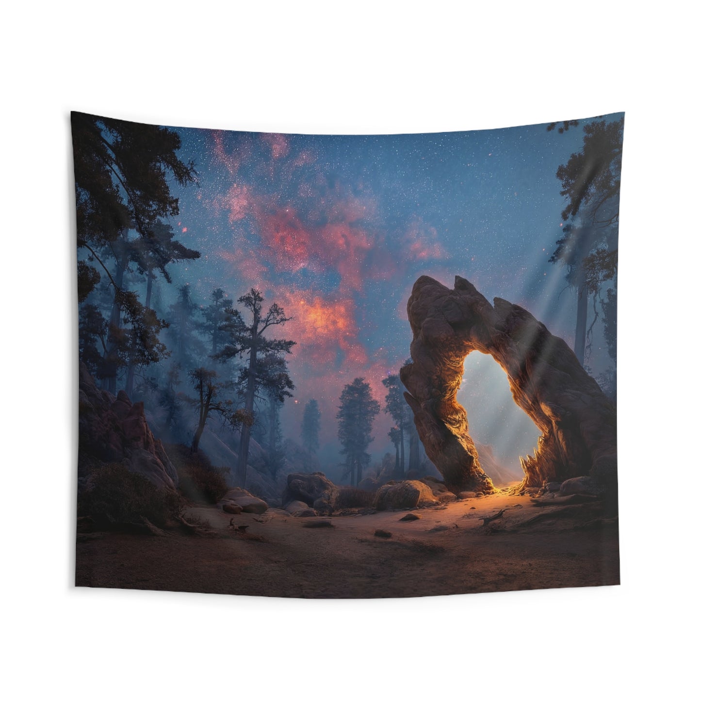 Celestial Archway Indoor Wall Tapestries – Gateway to a Starlit Forest